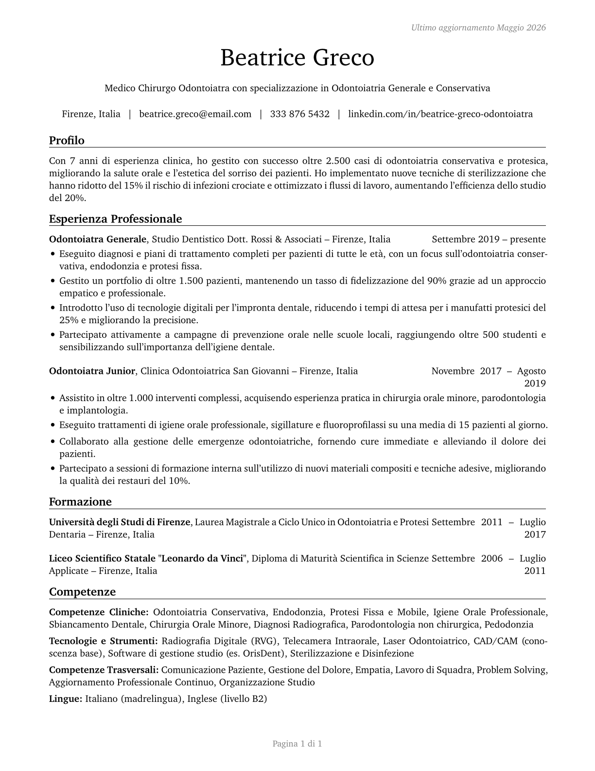 Dentists, General CV in Italian — page 1