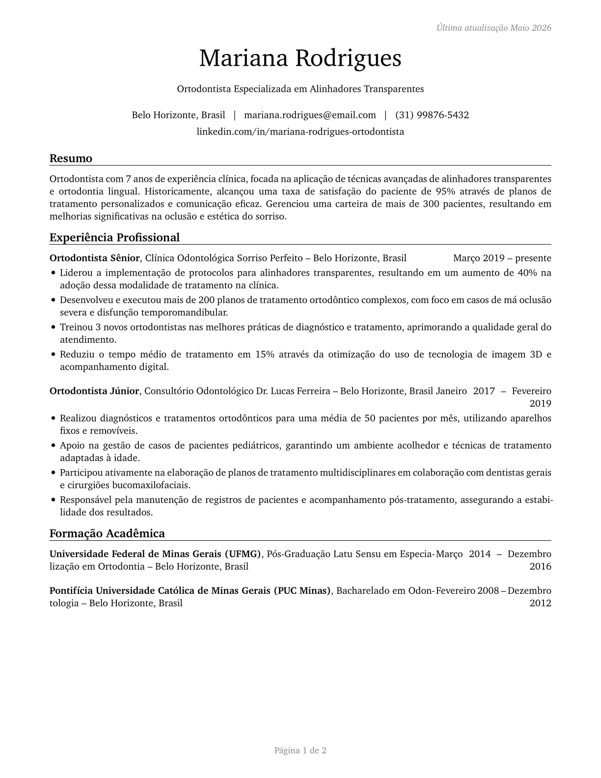 Orthodontists CV in Portuguese — page 1