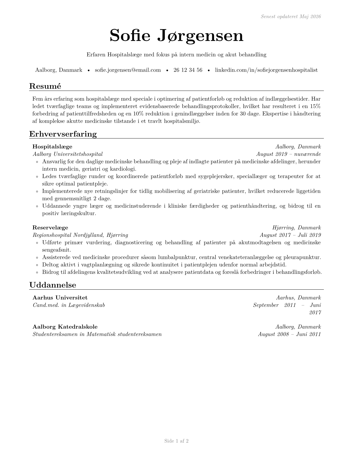 Hospitalists CV in Danish — page 1