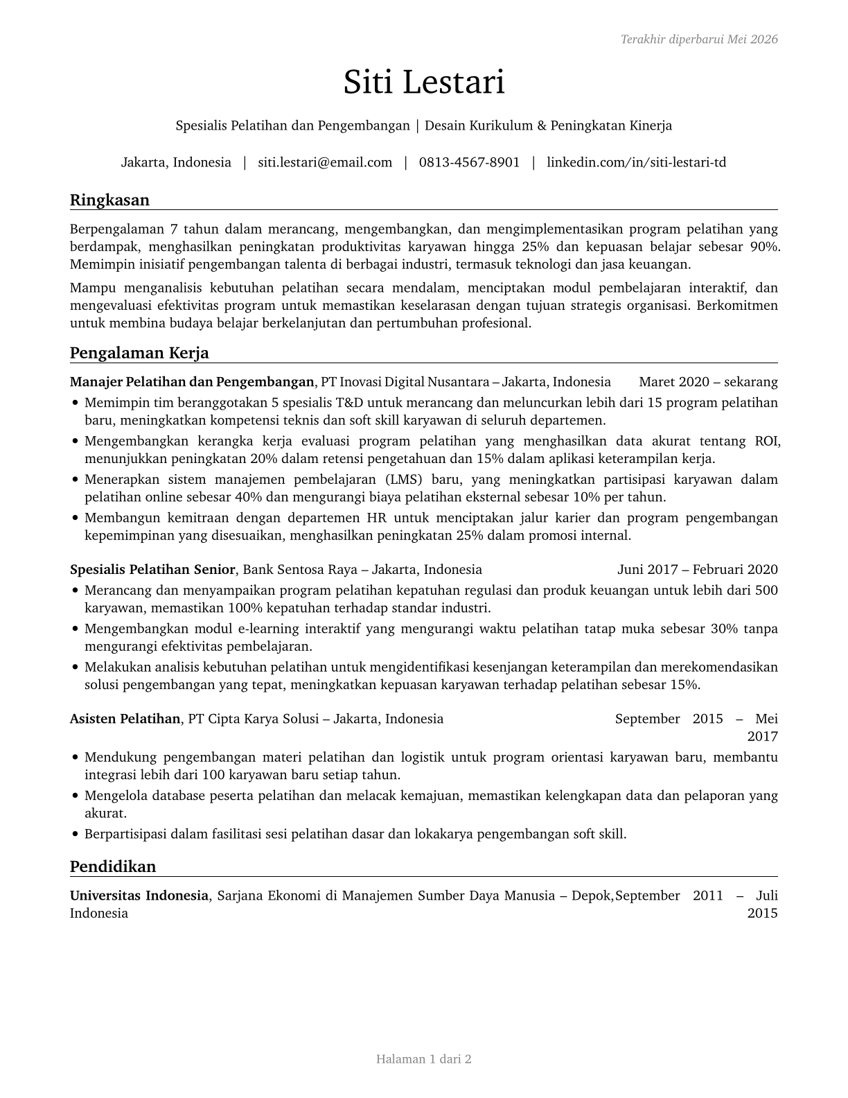 Training and Development Specialists CV in Indonesian — page 1