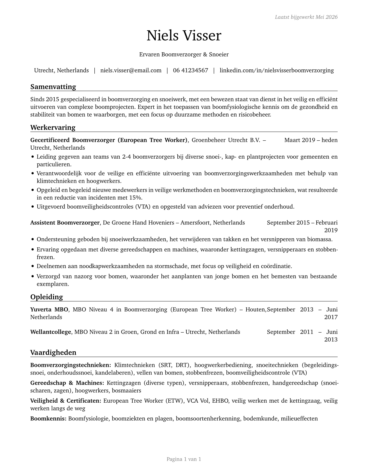Tree Trimmers and Pruners CV in Dutch — page 1