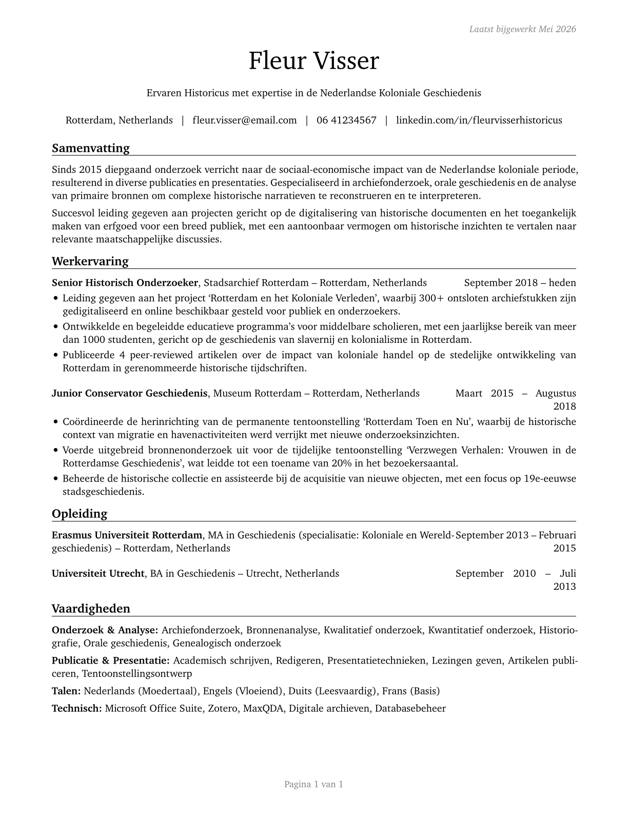 Historians CV in Dutch — page 1