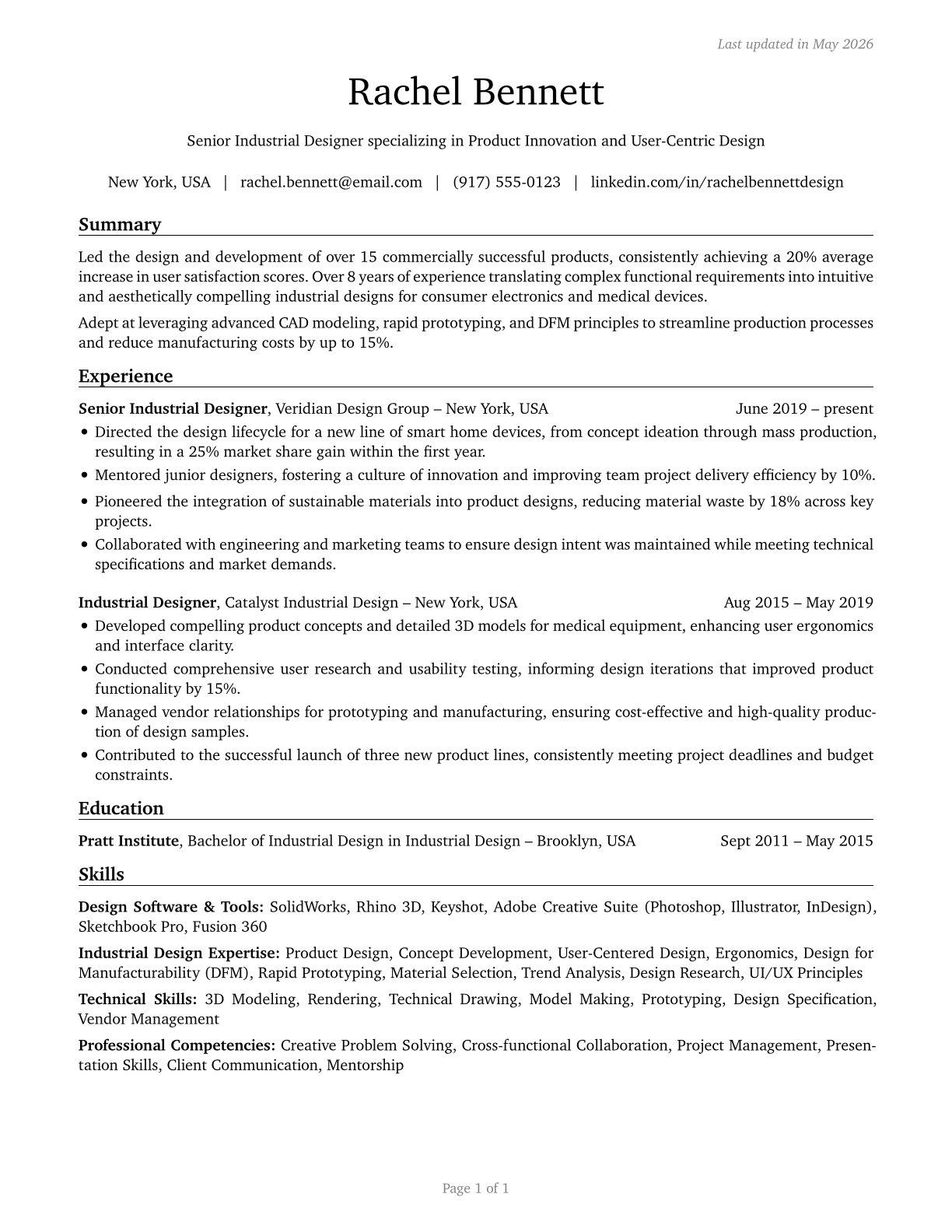 Commercial and Industrial Designers CV in English — page 1