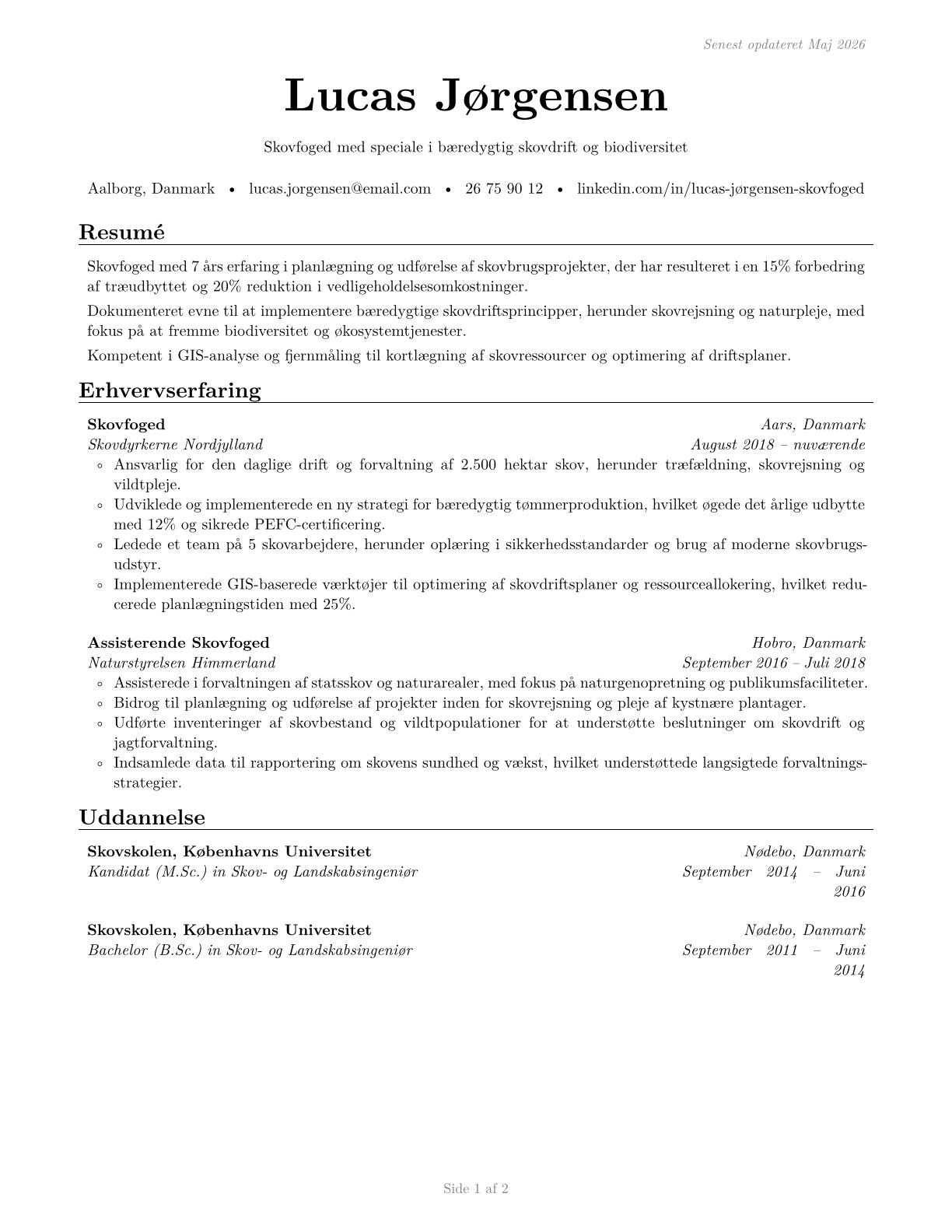 Foresters CV in Danish — page 1