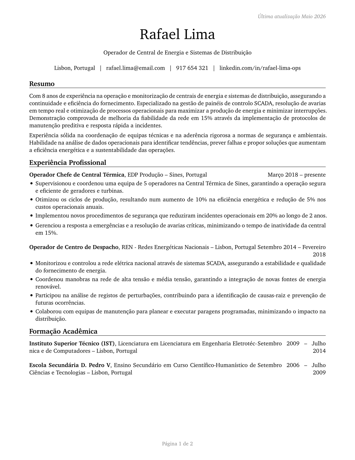 Plant and System Operators, All Other CV in Portuguese — page 1