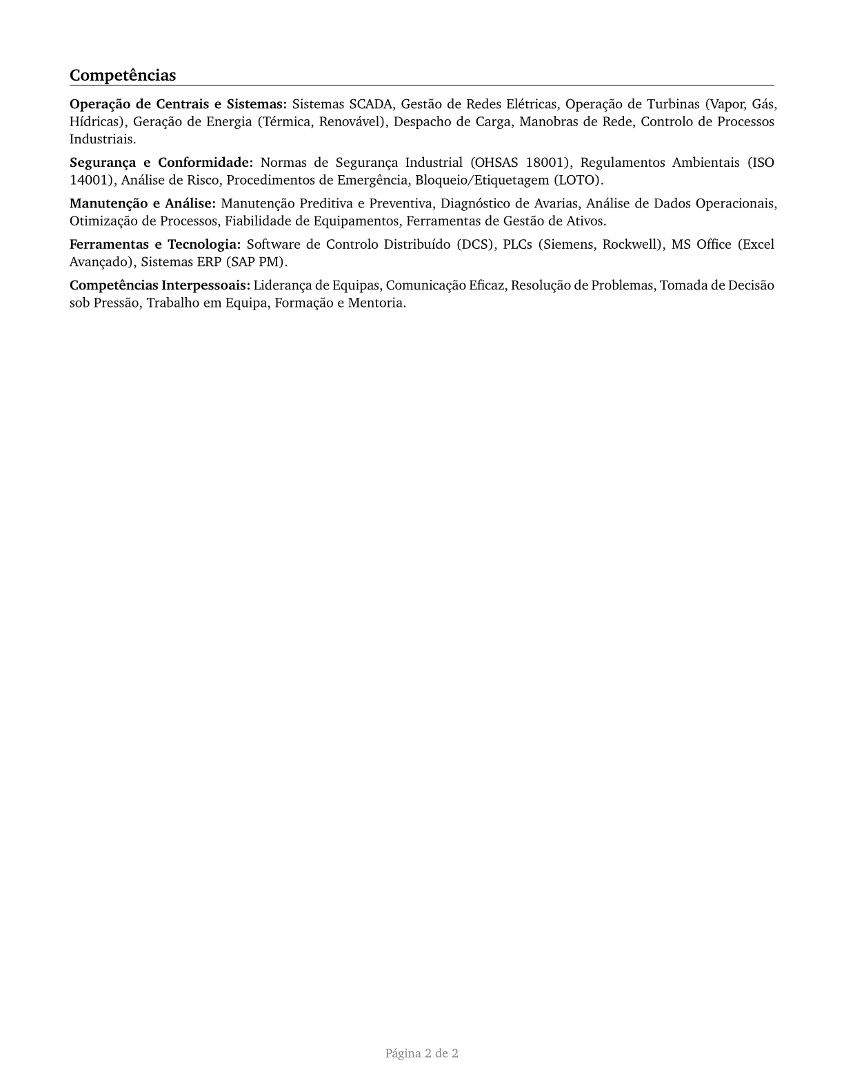Plant and System Operators, All Other CV in Portuguese — page 2