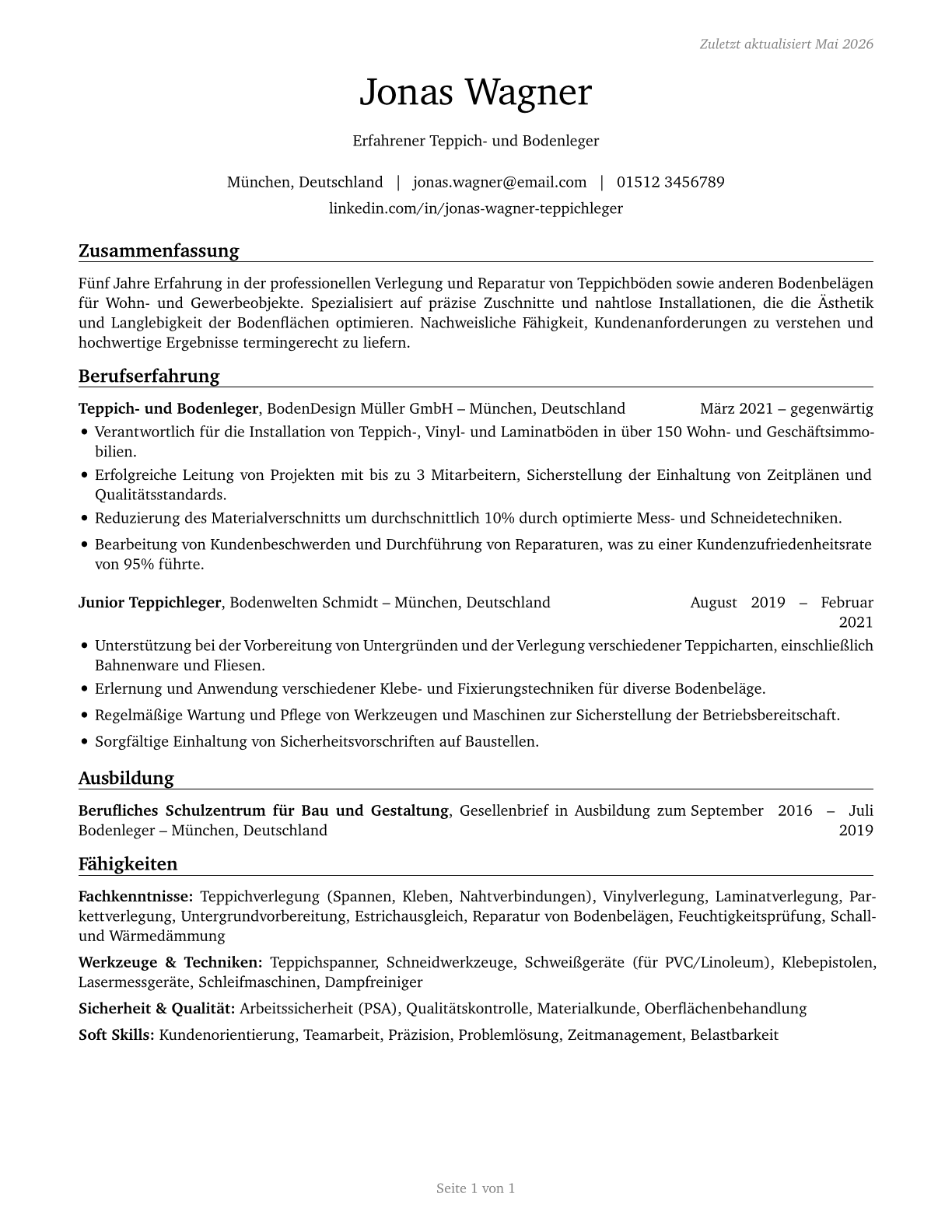 Carpet Installers CV in German — page 1
