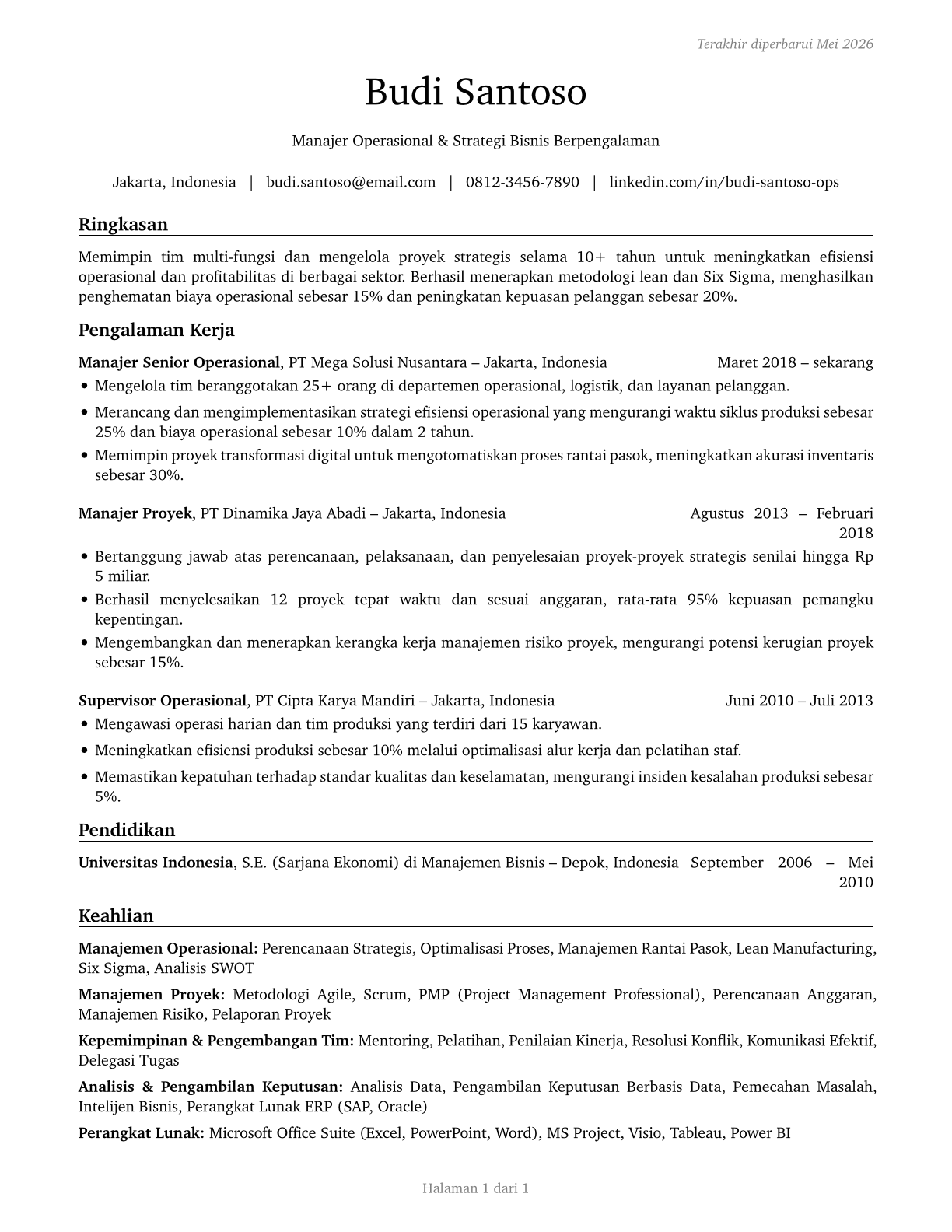 Managers, All Other CV in Indonesian — page 1