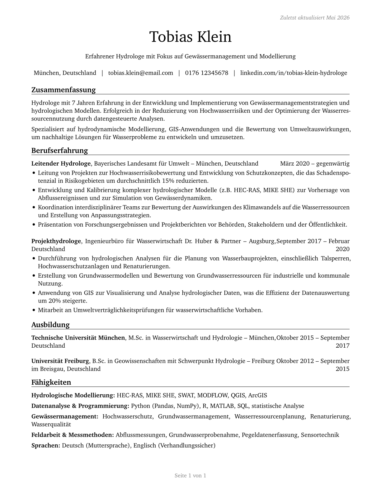 Hydrologists CV in German — page 1