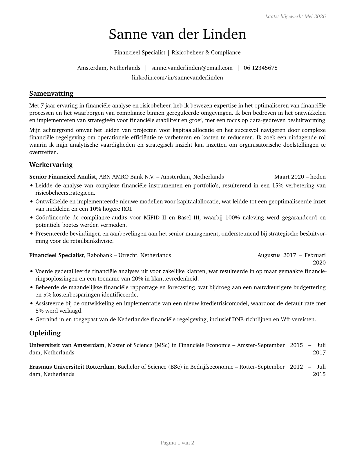 Financial Specialists, All Other CV in Dutch — page 1