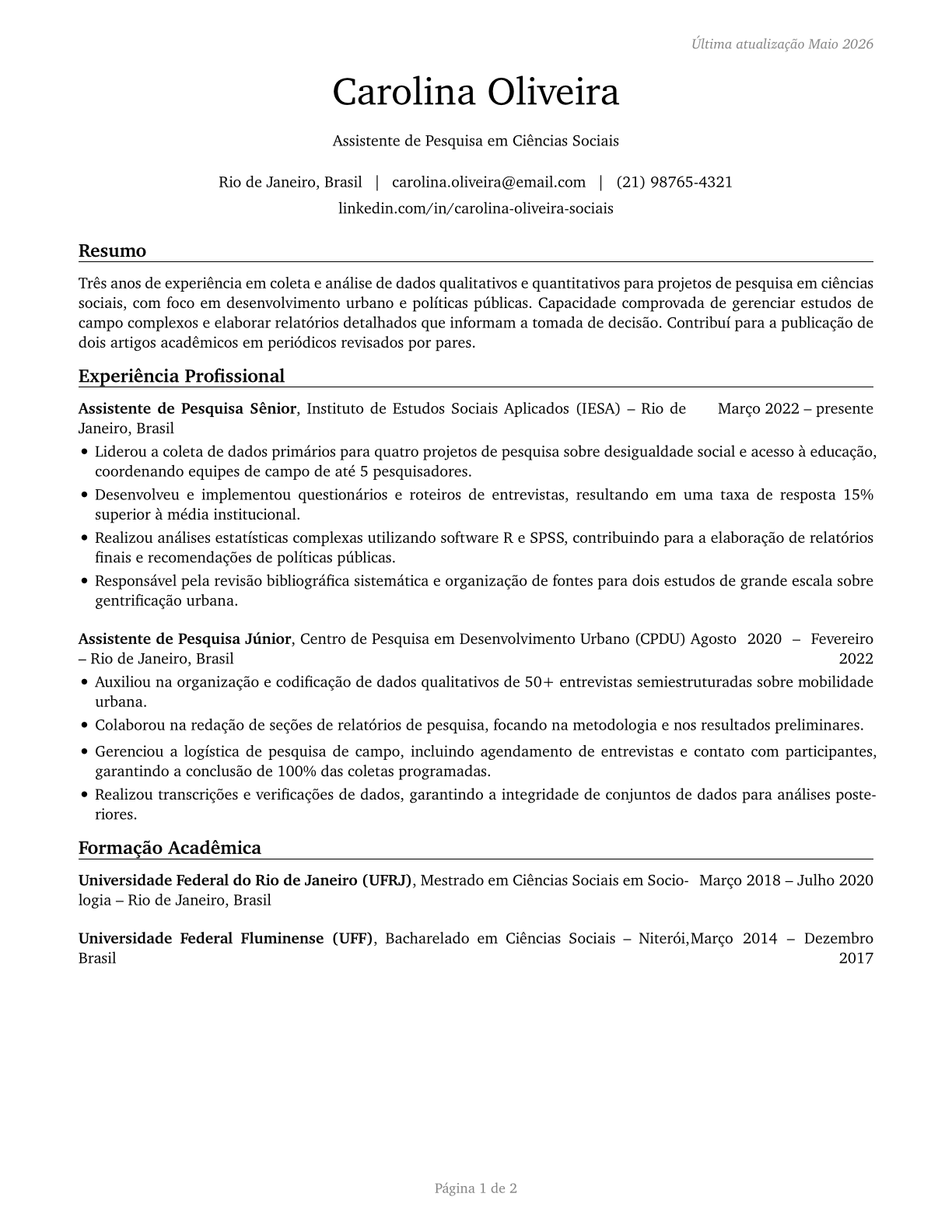 Social Science Research Assistants CV in Portuguese — page 1