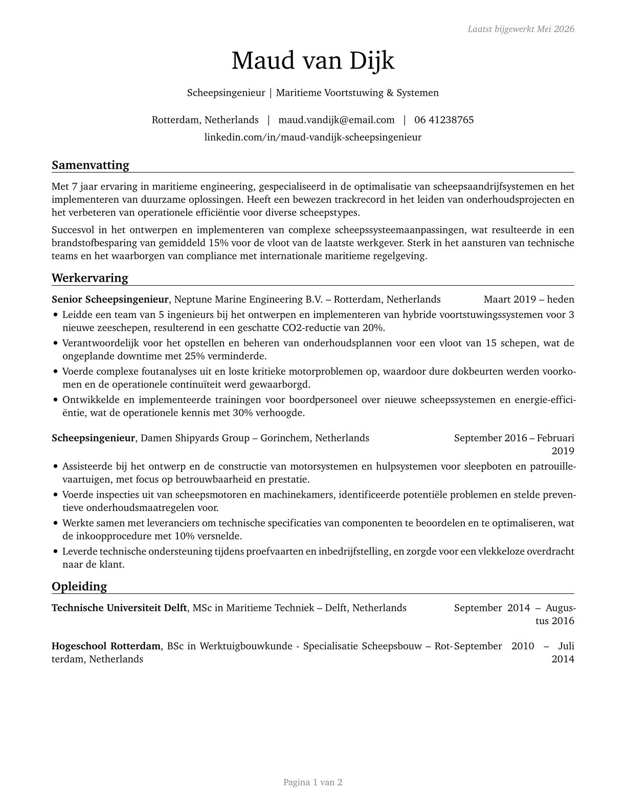 Ship Engineers CV in Dutch — page 1