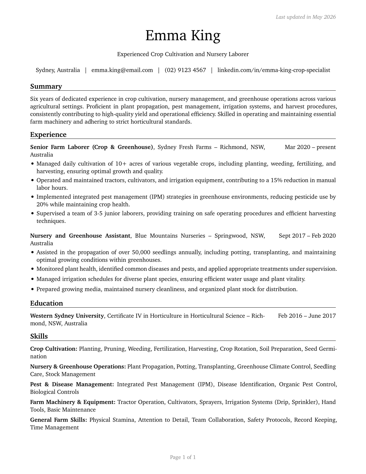 Farmworkers and Laborers, Crop, Nursery, and Greenhouse CV in English — page 1