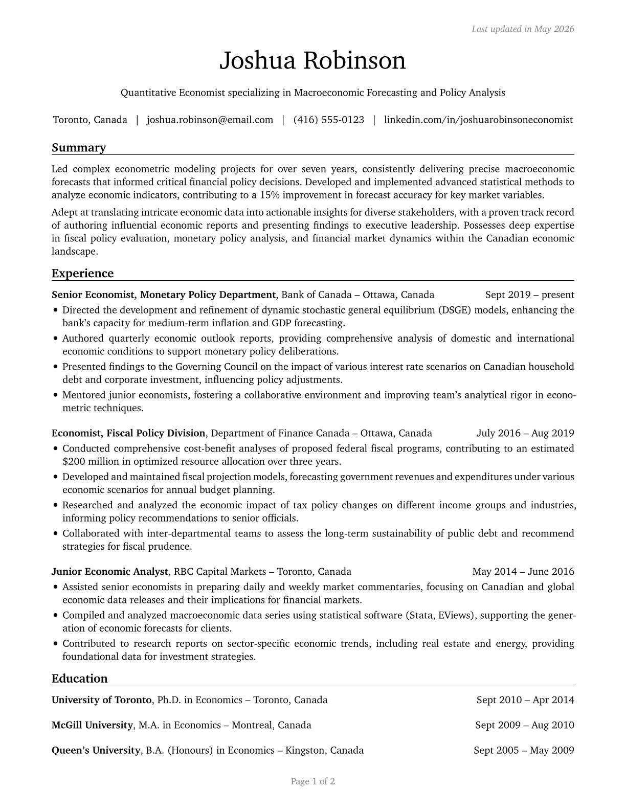 Economists CV in English — page 1