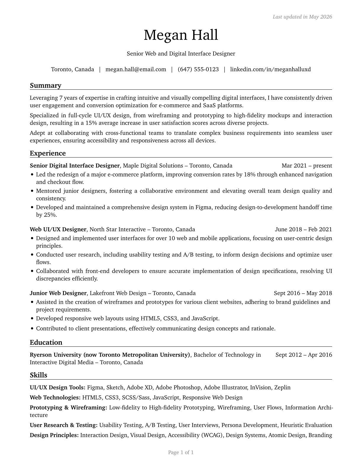 Web and Digital Interface Designers CV in English — page 1