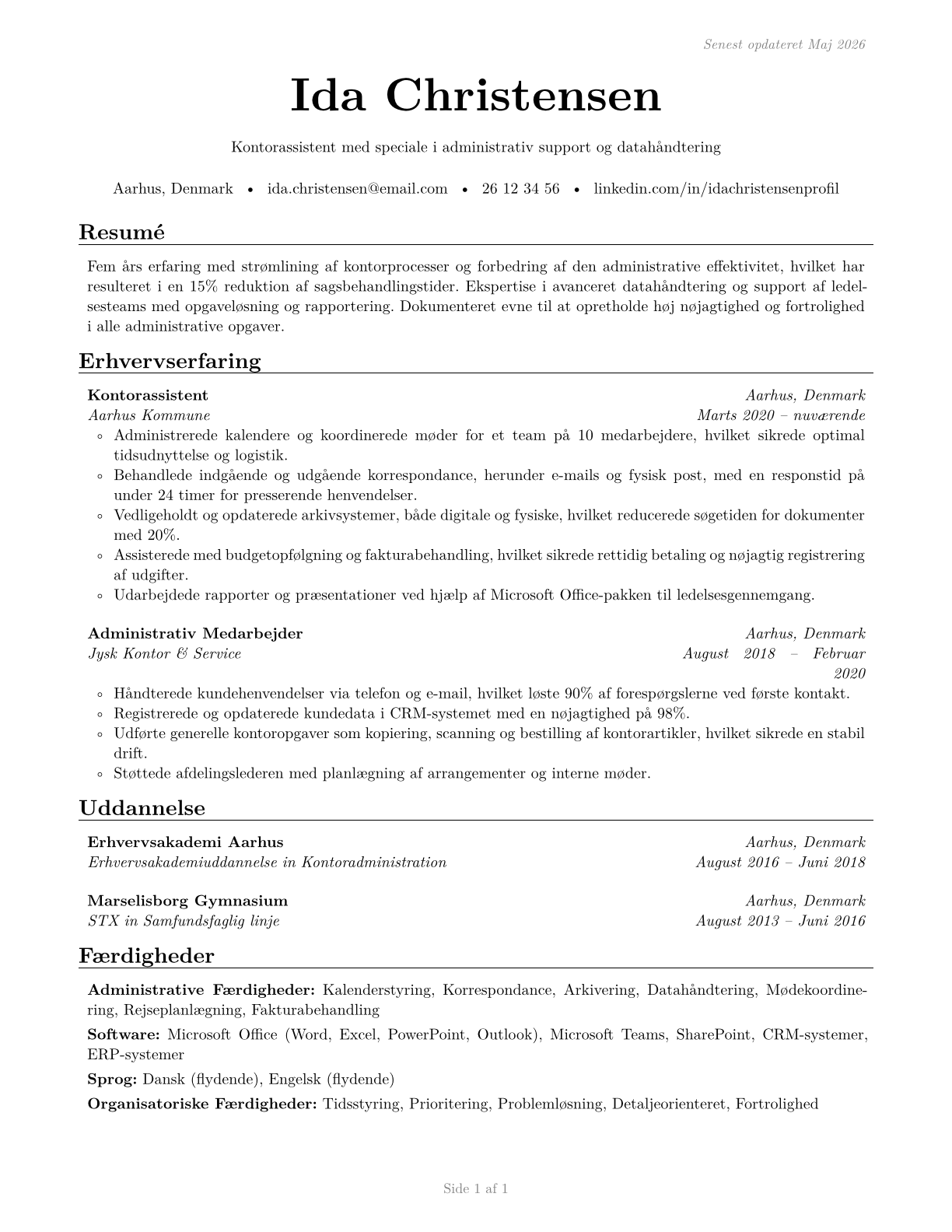 Office Clerks, General CV in Danish — page 1