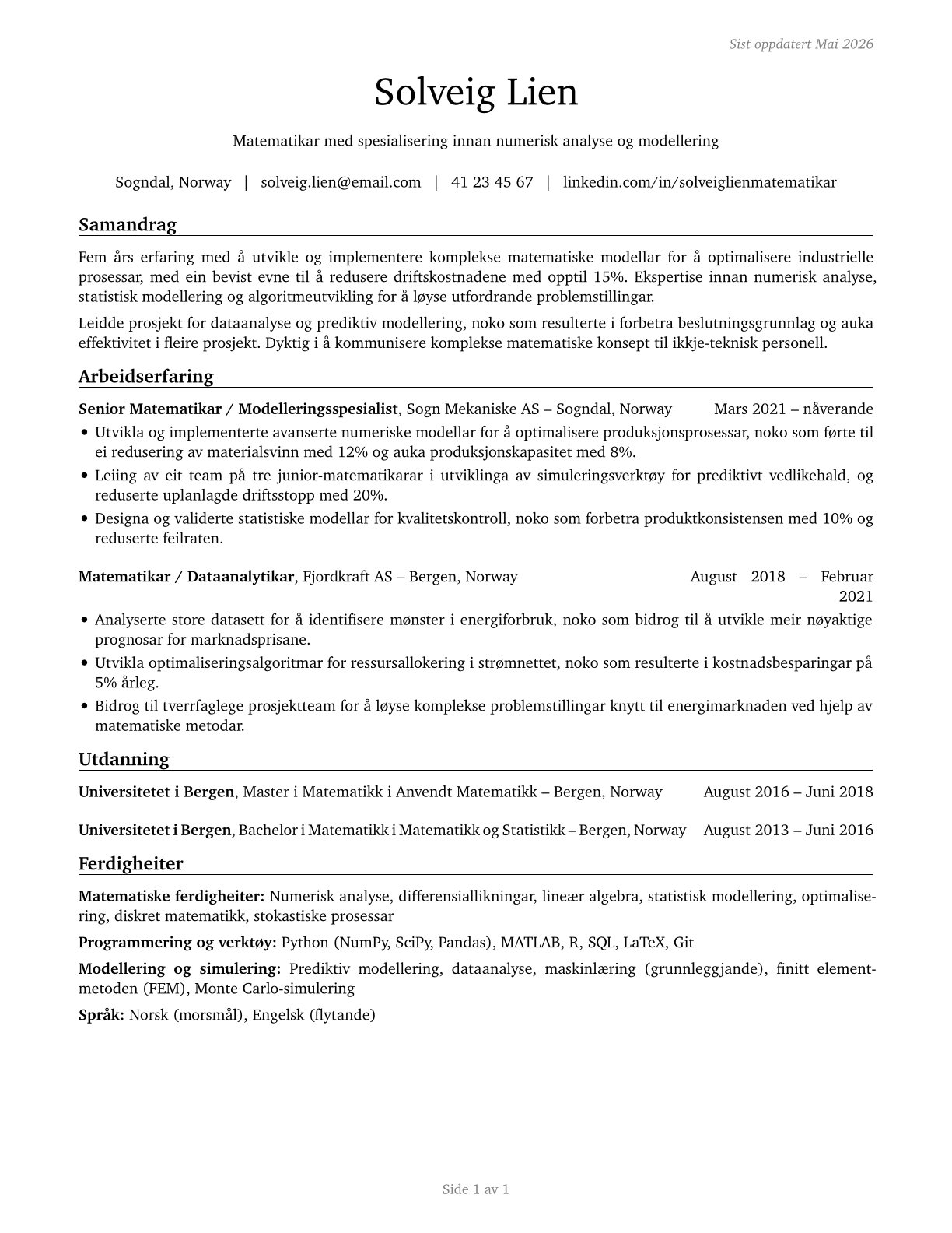 Mathematicians CV in Norwegian_nynorsk — page 1