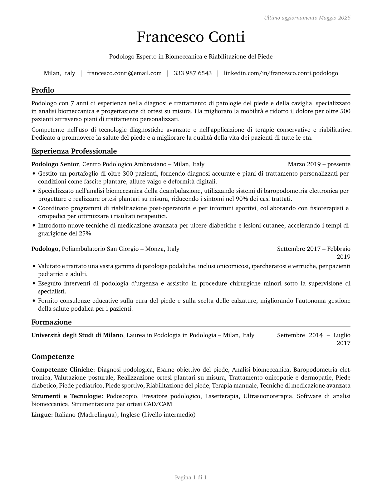 Podiatrists CV in Italian — page 1
