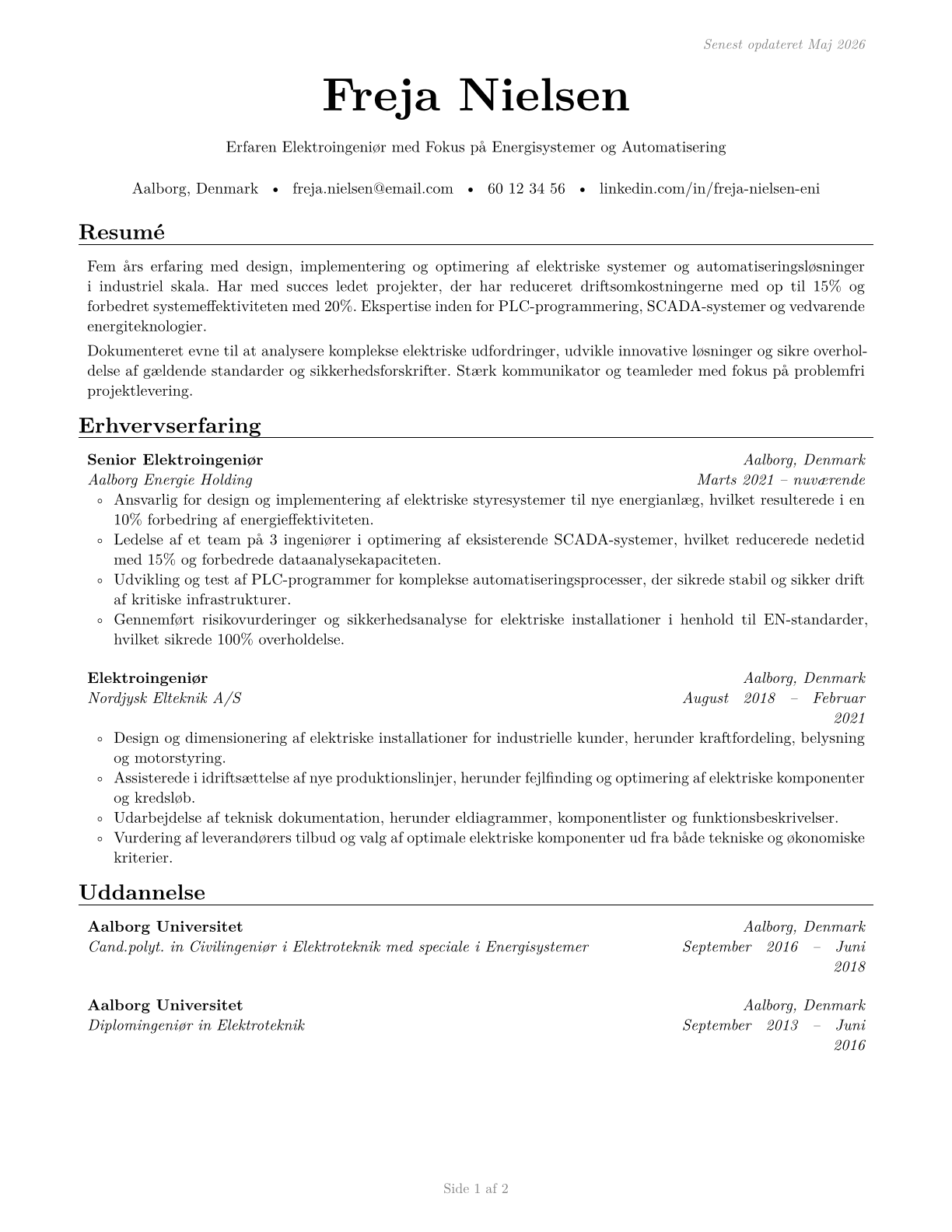 Electrical Engineers CV in Danish — page 1