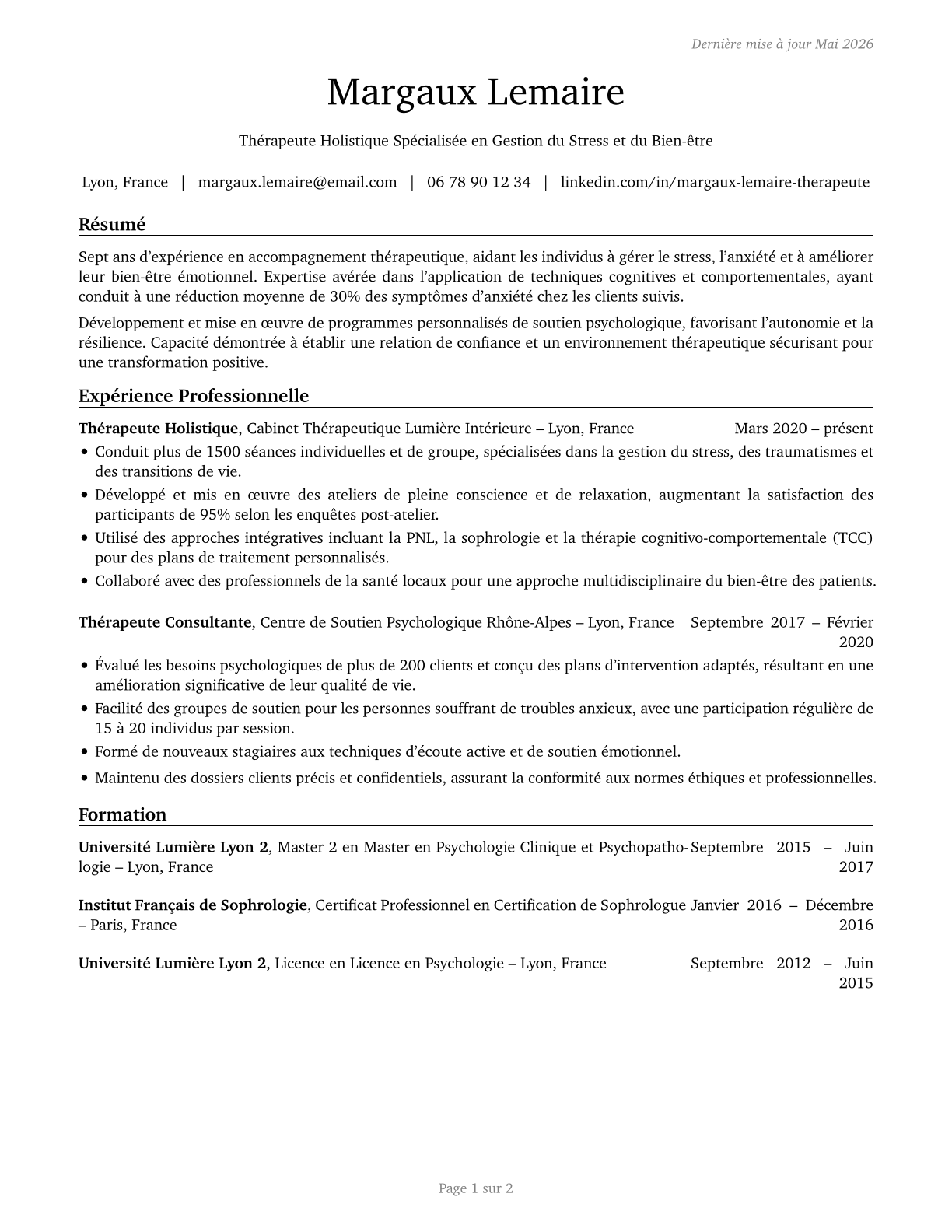 Therapists, All Other CV in French — page 1
