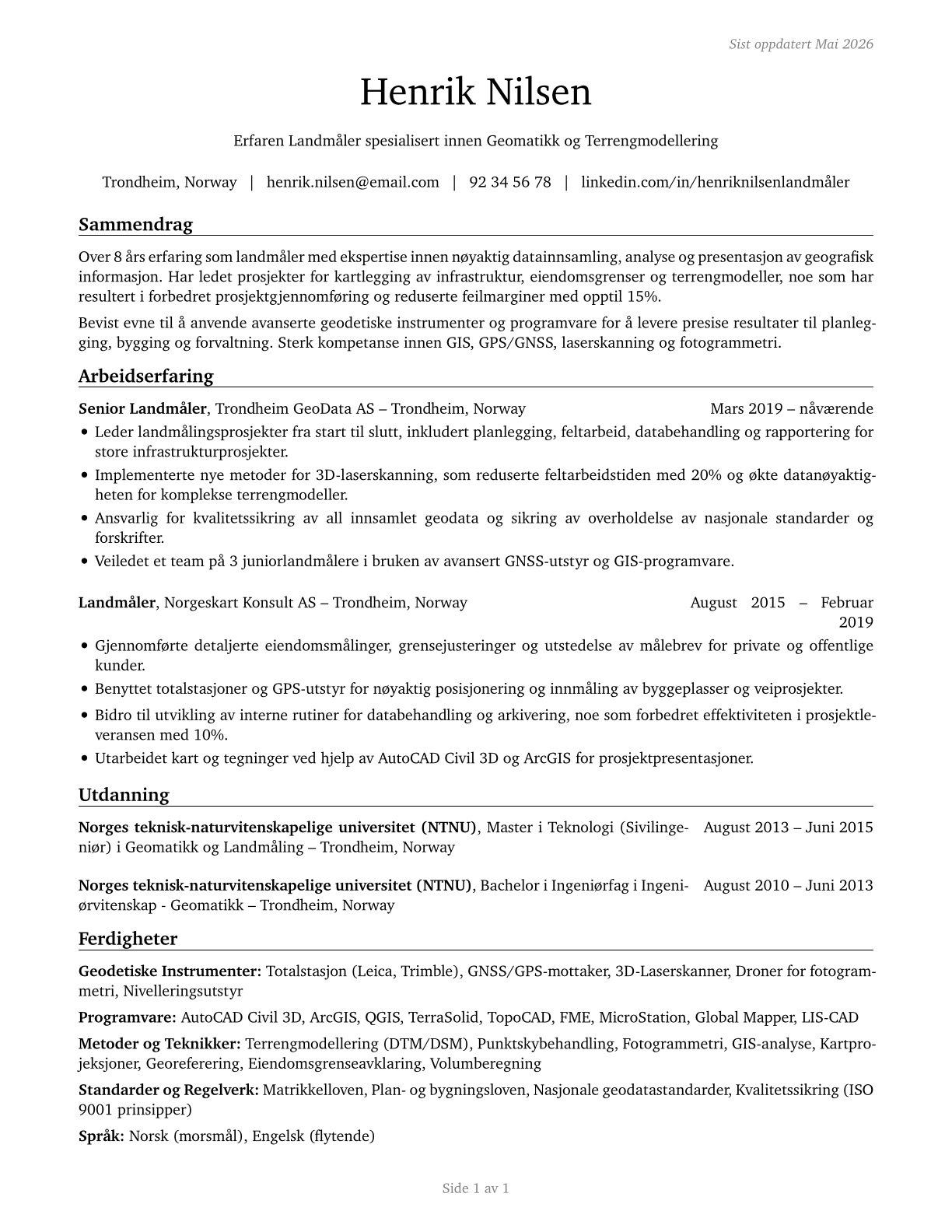 Surveyors CV in Norwegian_bokmal — page 1