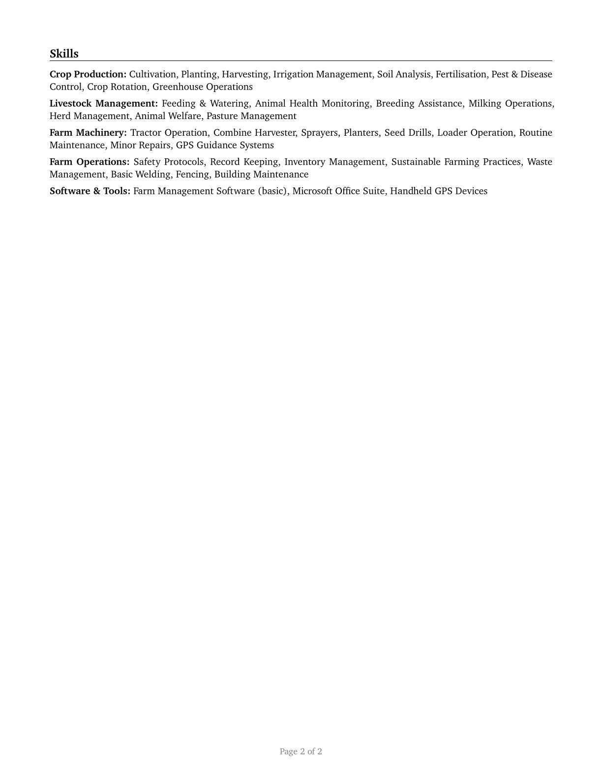Agricultural Workers, All Other CV in English — page 2