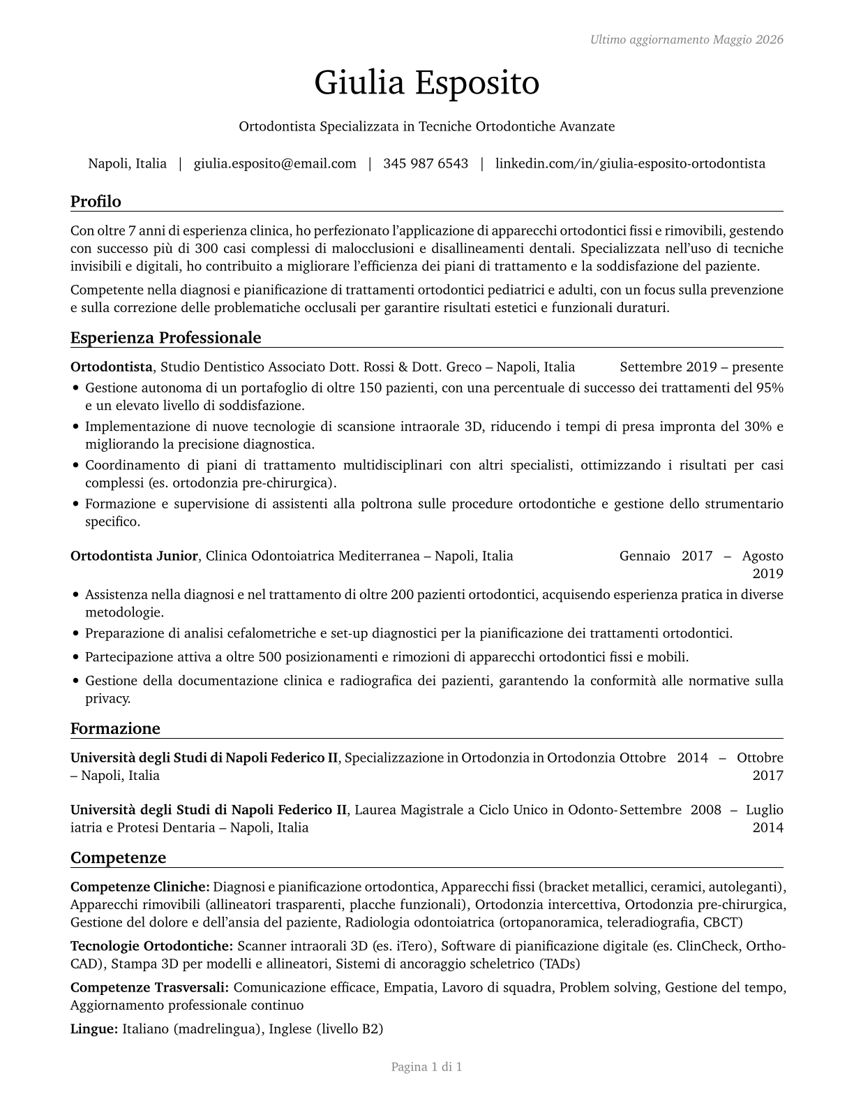 Orthodontists CV in Italian — page 1