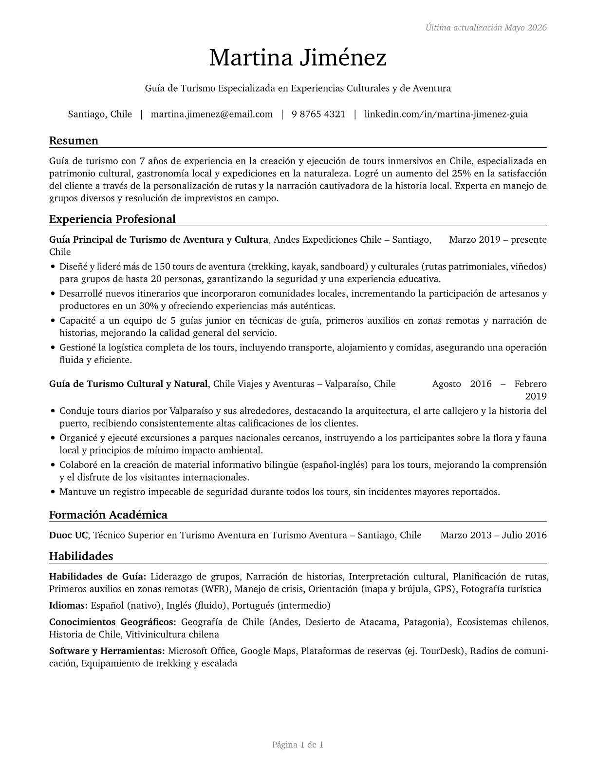 Travel Guides CV in Spanish — page 1