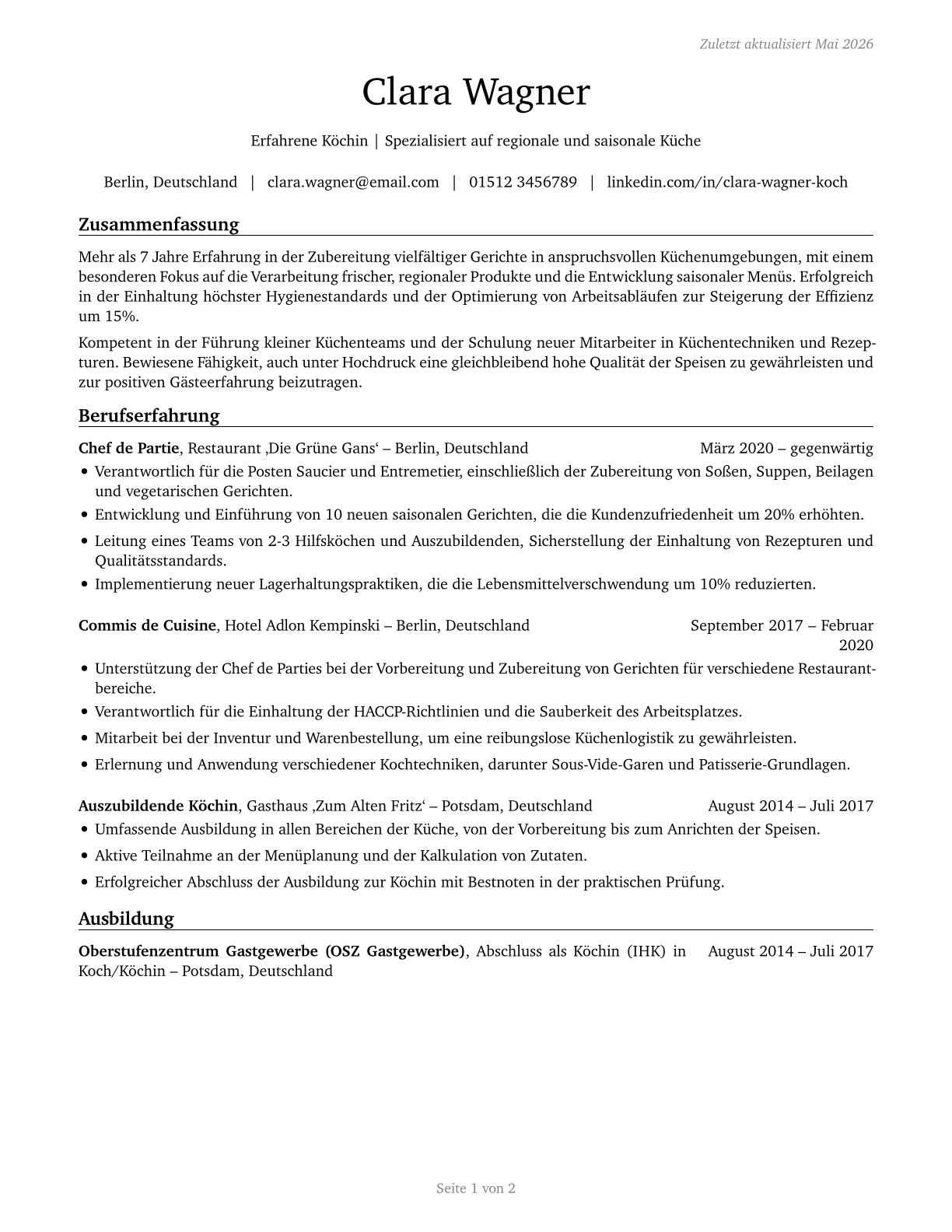 Cooks, All Other CV in German — page 1