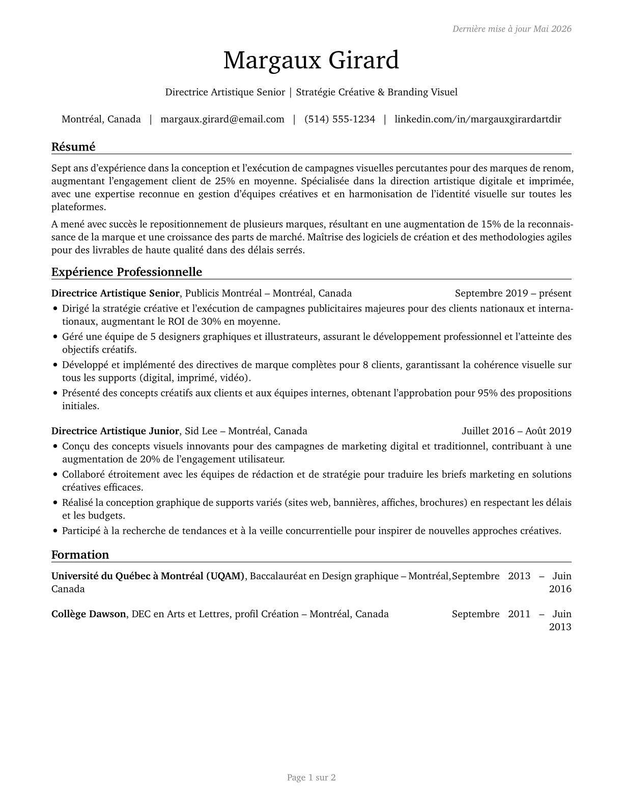 Art Directors CV in French — page 1