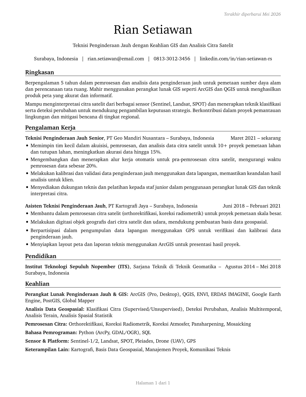 Remote Sensing Technicians CV in Indonesian — page 1