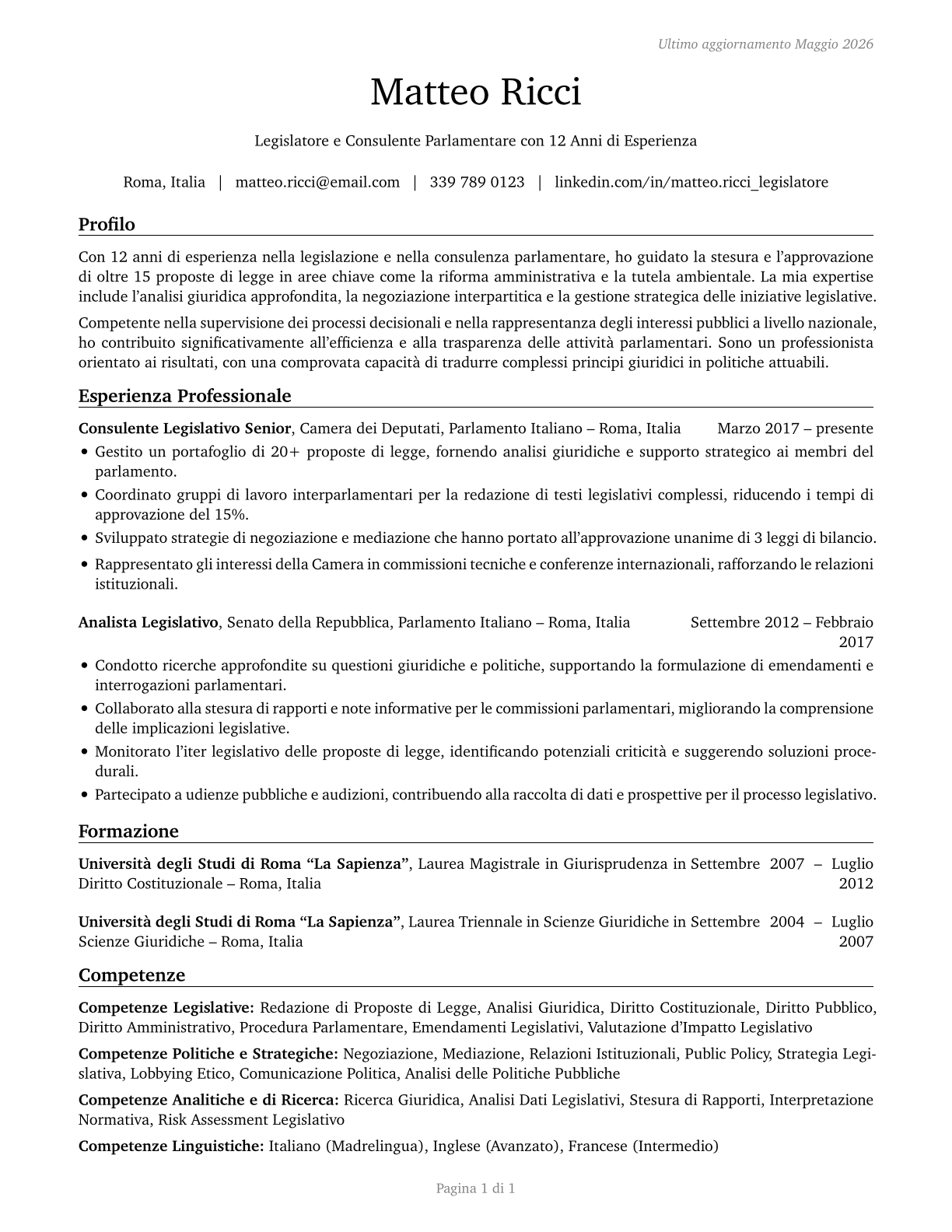 Legislators CV in Italian — page 1