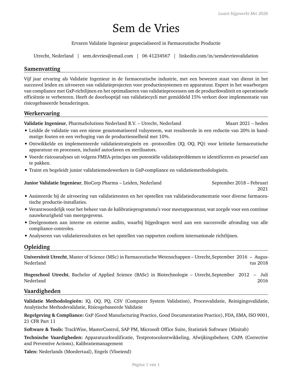 Validation Engineers CV in Dutch — page 1
