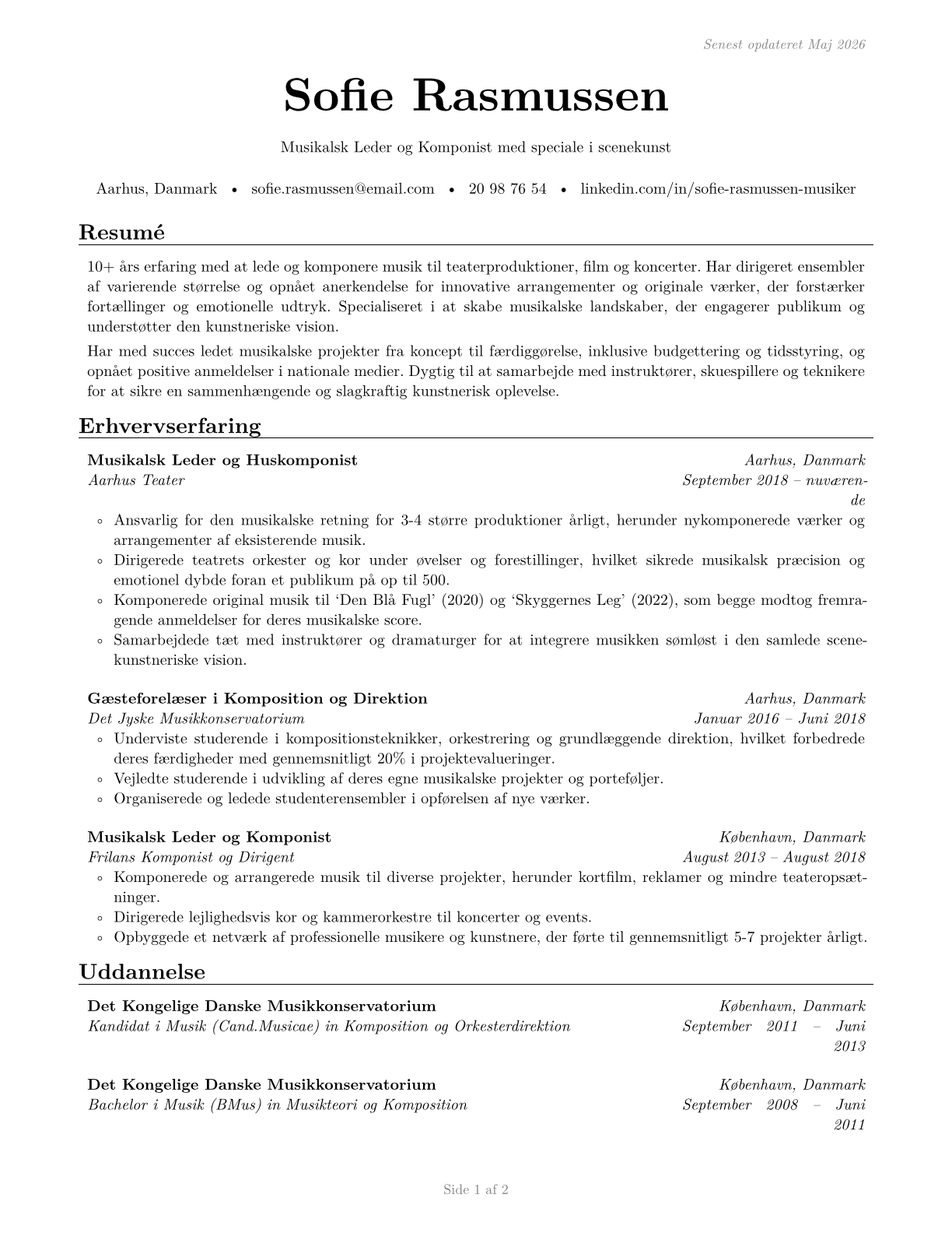 Music Directors and Composers CV in Danish — page 1