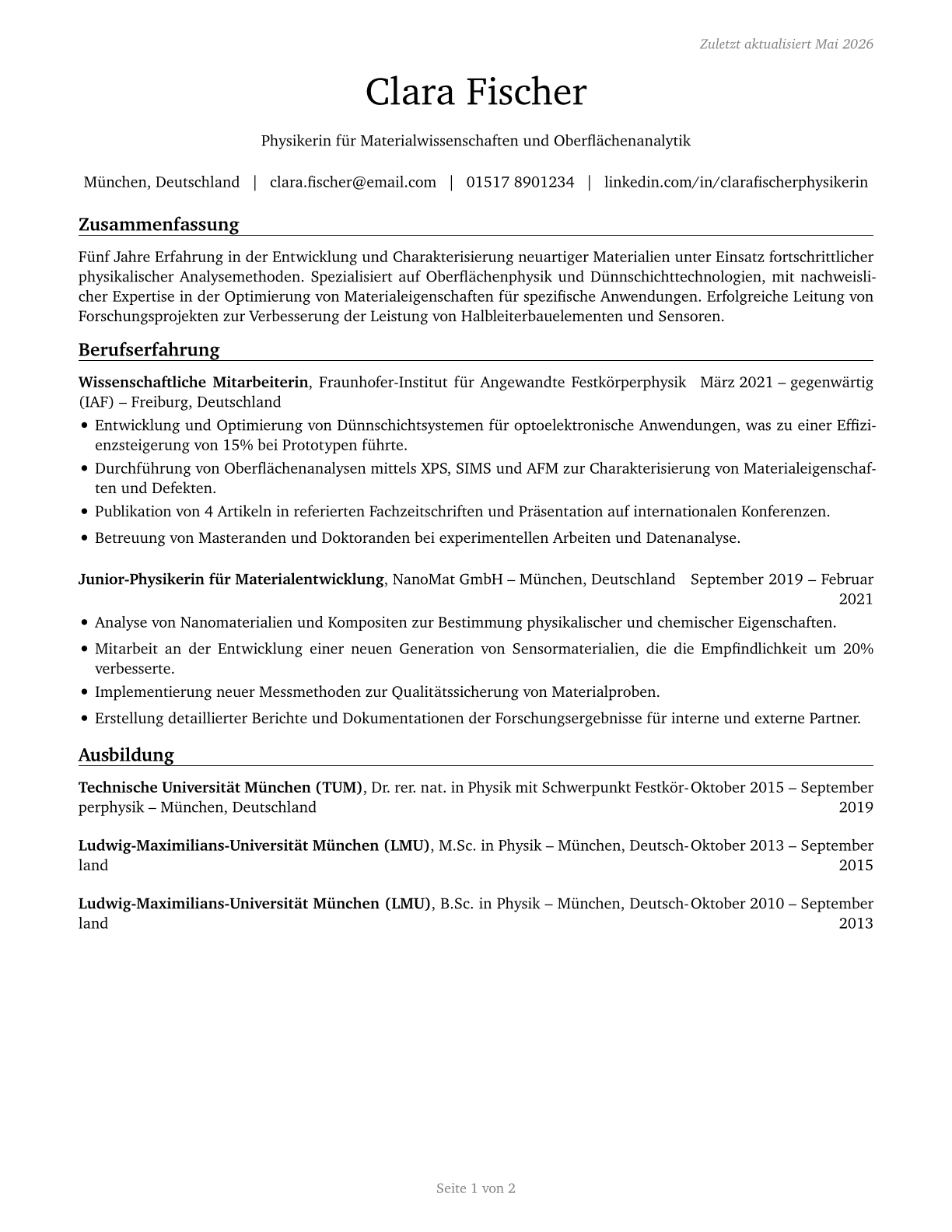 Physical Scientists, All Other CV in German — page 1