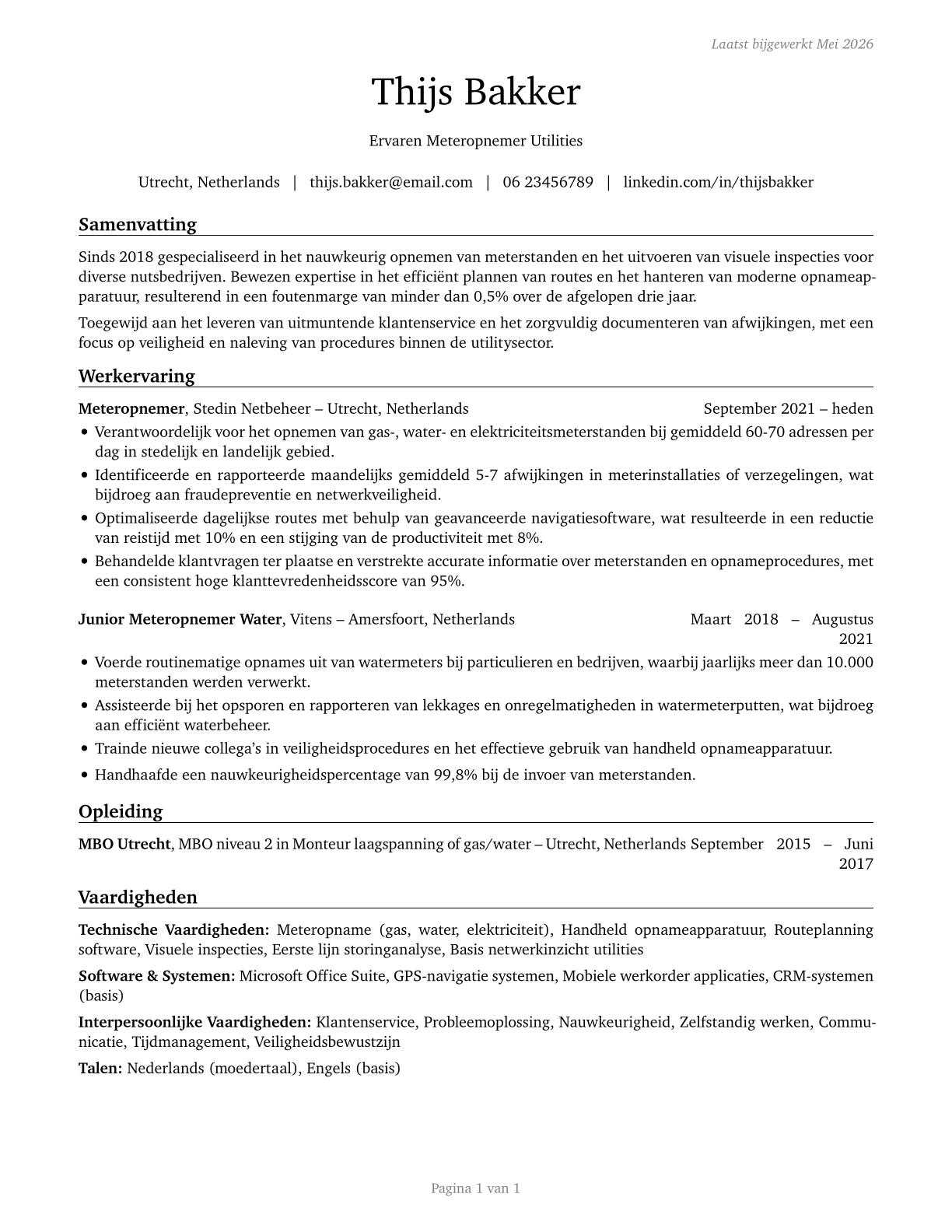 Meter Readers, Utilities CV in Dutch — page 1