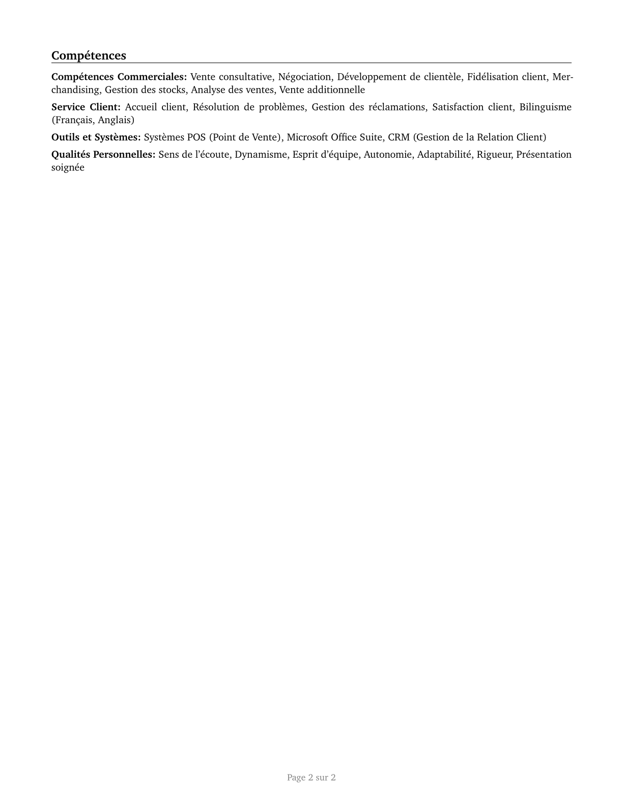 Retail Salespersons CV in French — page 2