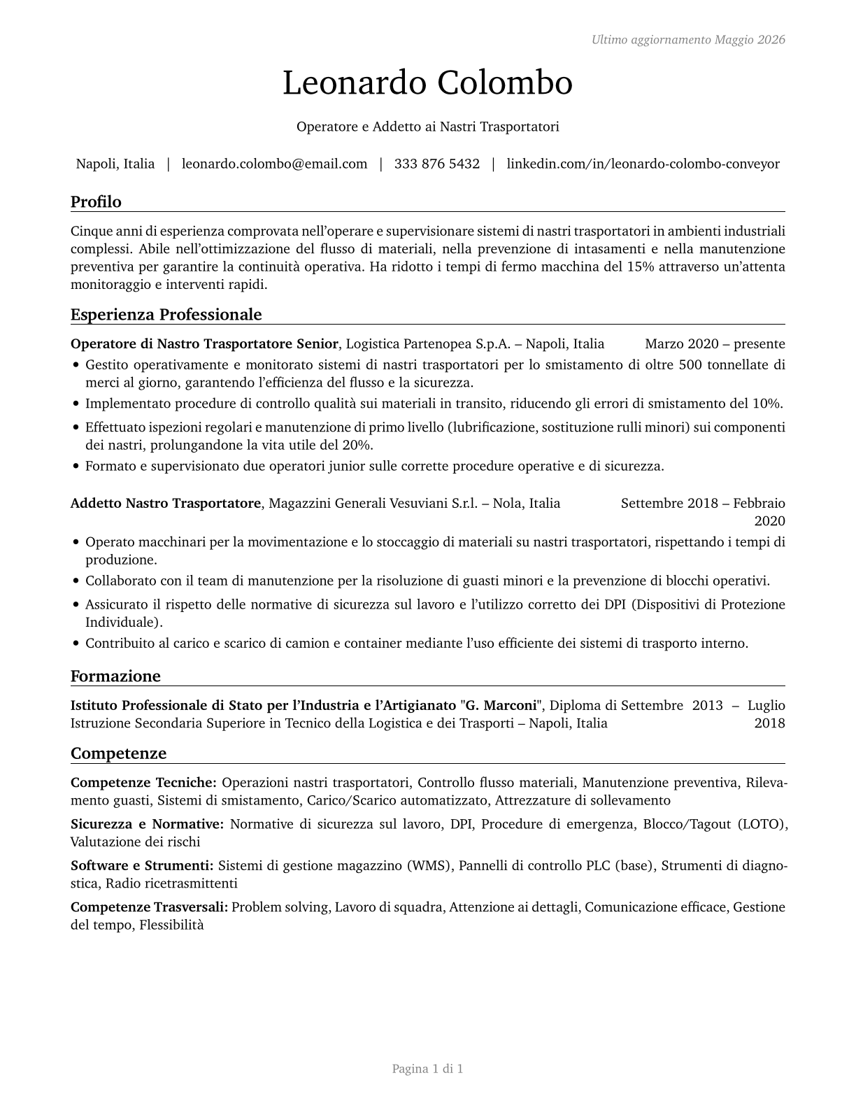 Conveyor Operators and Tenders CV in Italian — page 1