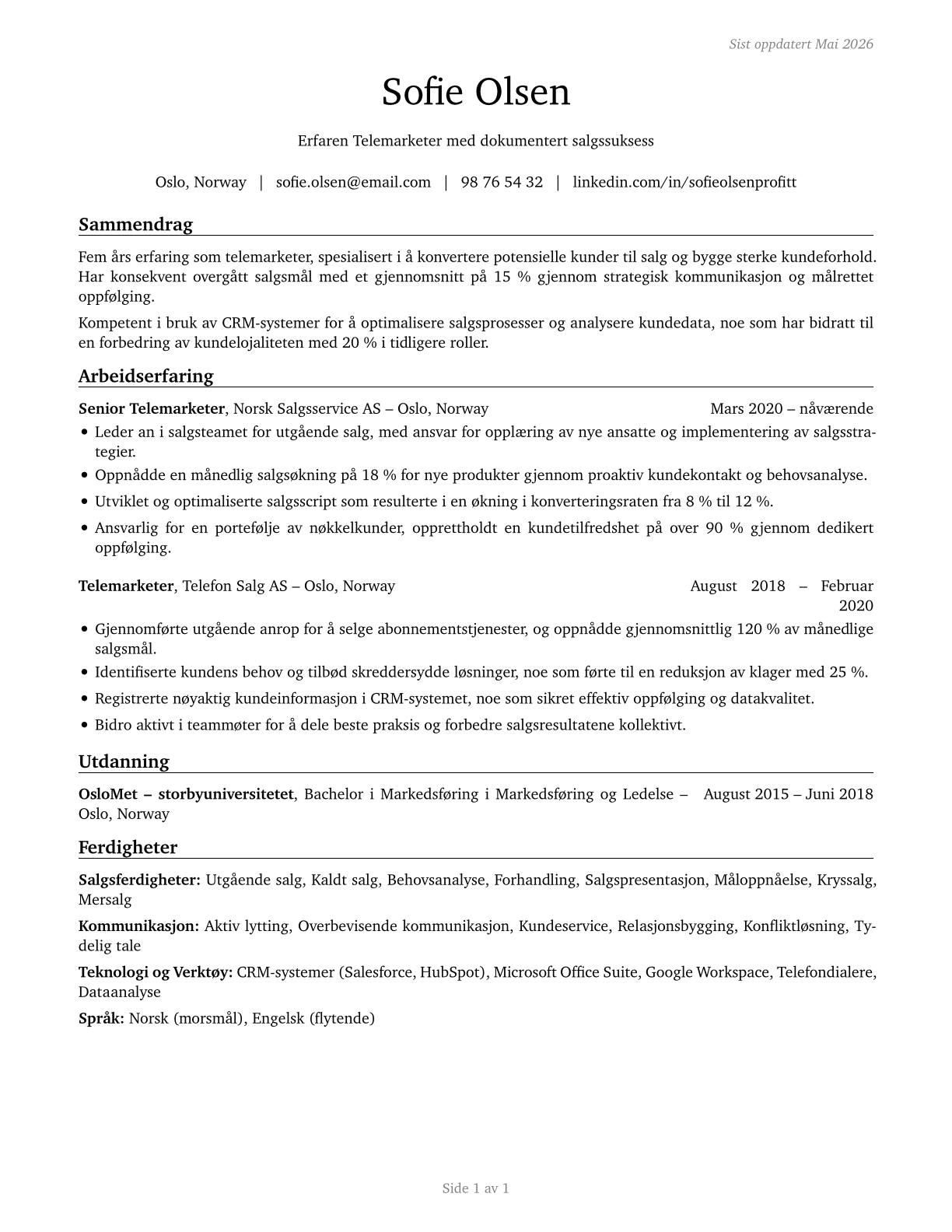 Telemarketers CV in Norwegian_bokmal — page 1