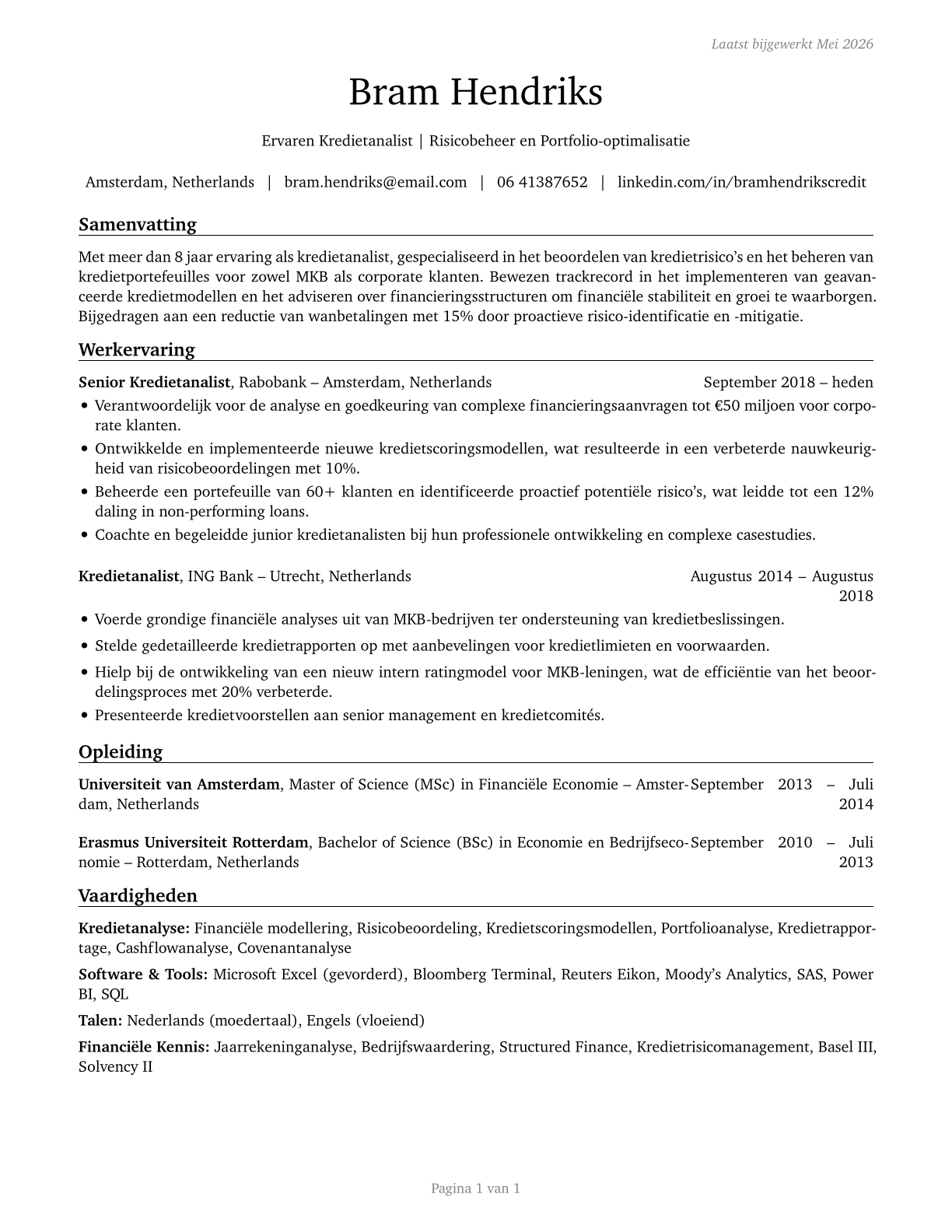 Credit Analysts CV in Dutch — page 1