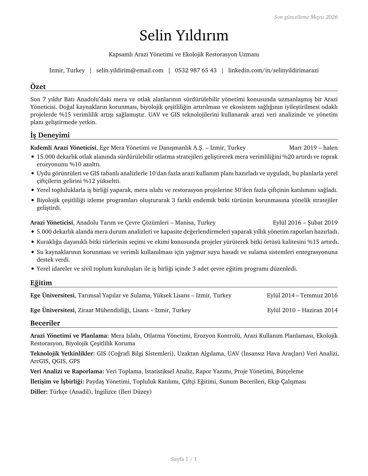 Range Managers CV in Turkish — page 1