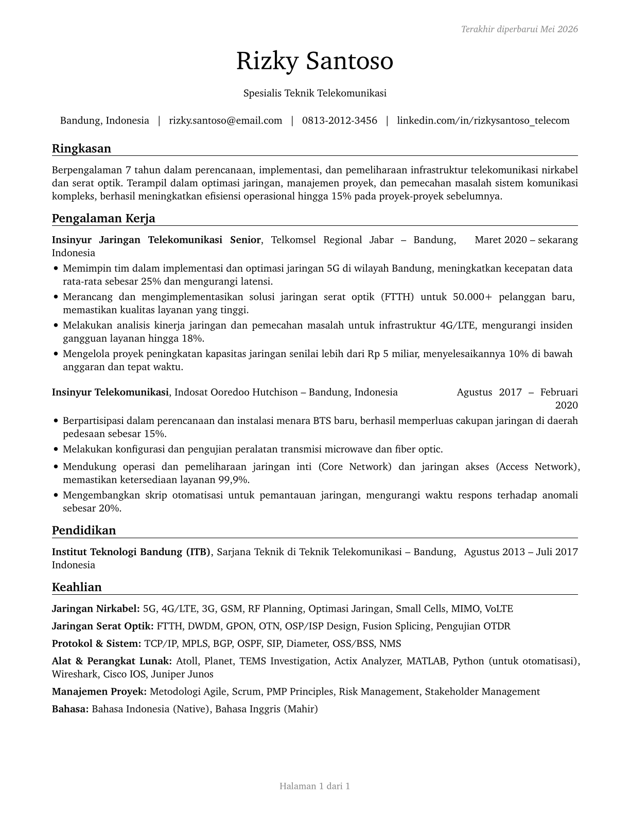 Telecommunications Engineering Specialists CV in Indonesian — page 1