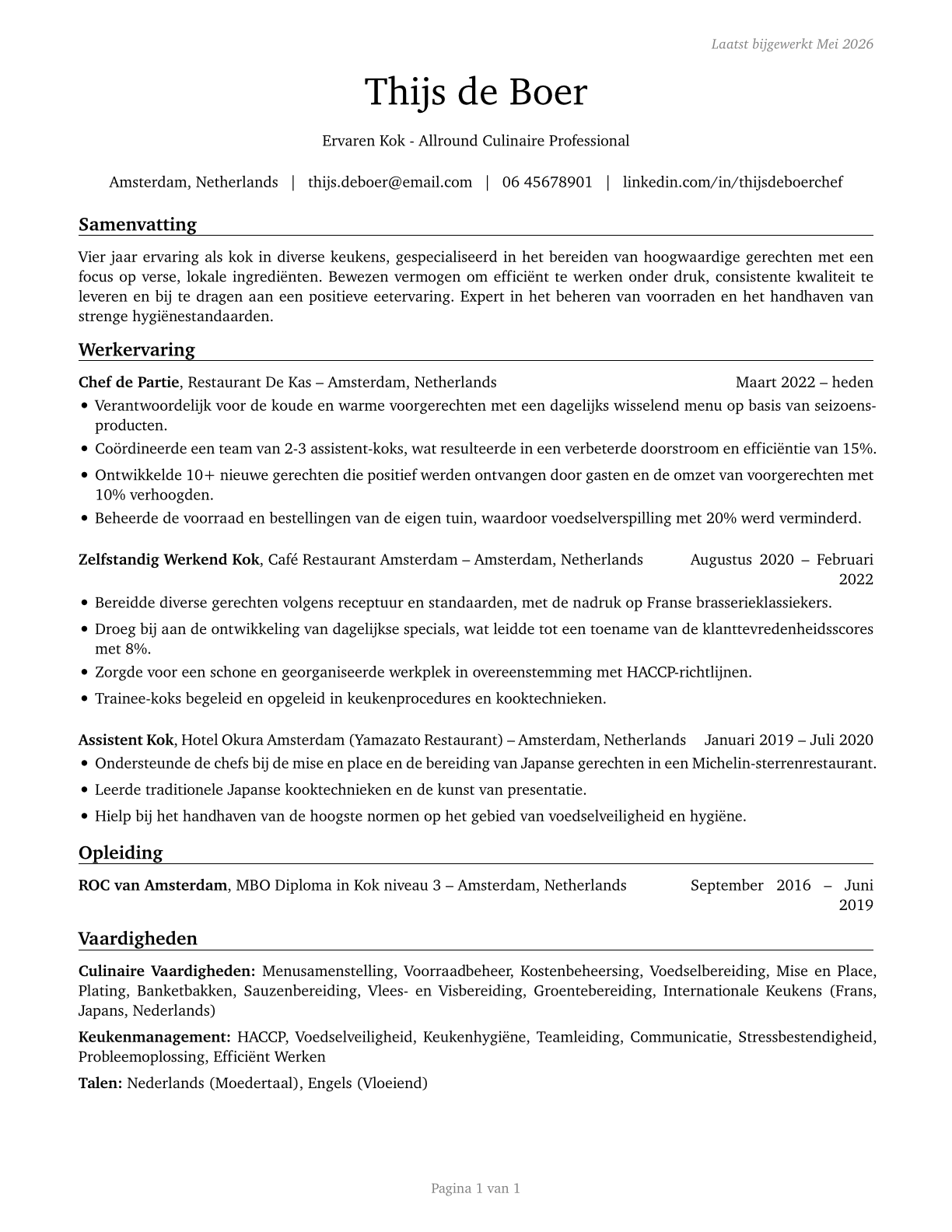 Cooks, All Other CV in Dutch — page 1
