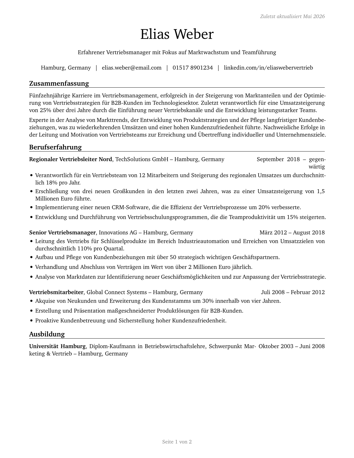 Sales Managers CV in German — page 1