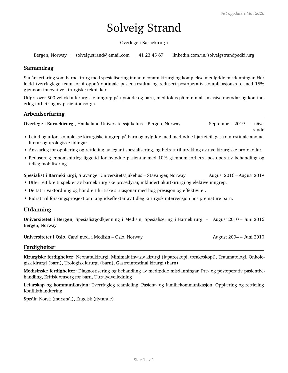 Pediatric Surgeons CV in Norwegian_nynorsk — page 1