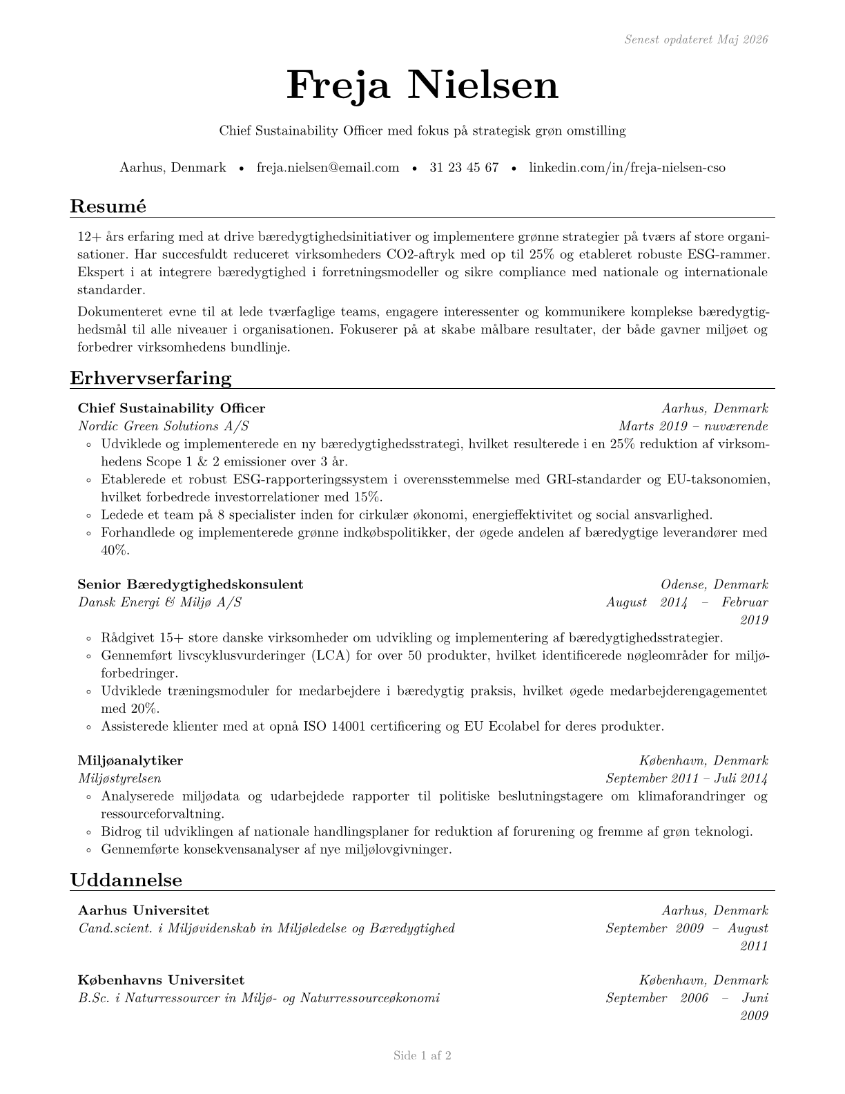 Chief Sustainability Officers CV in Danish — page 1