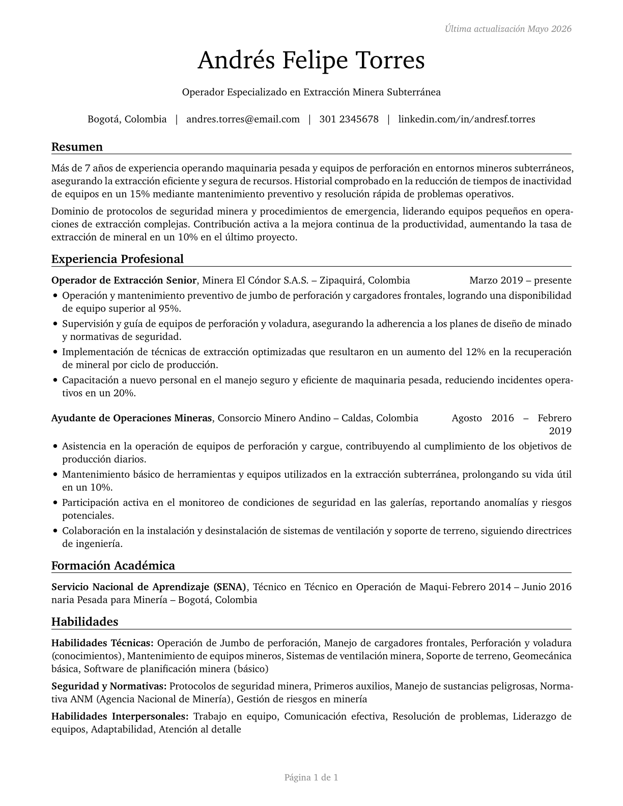 Helpers--Extraction Workers CV in Spanish — page 1