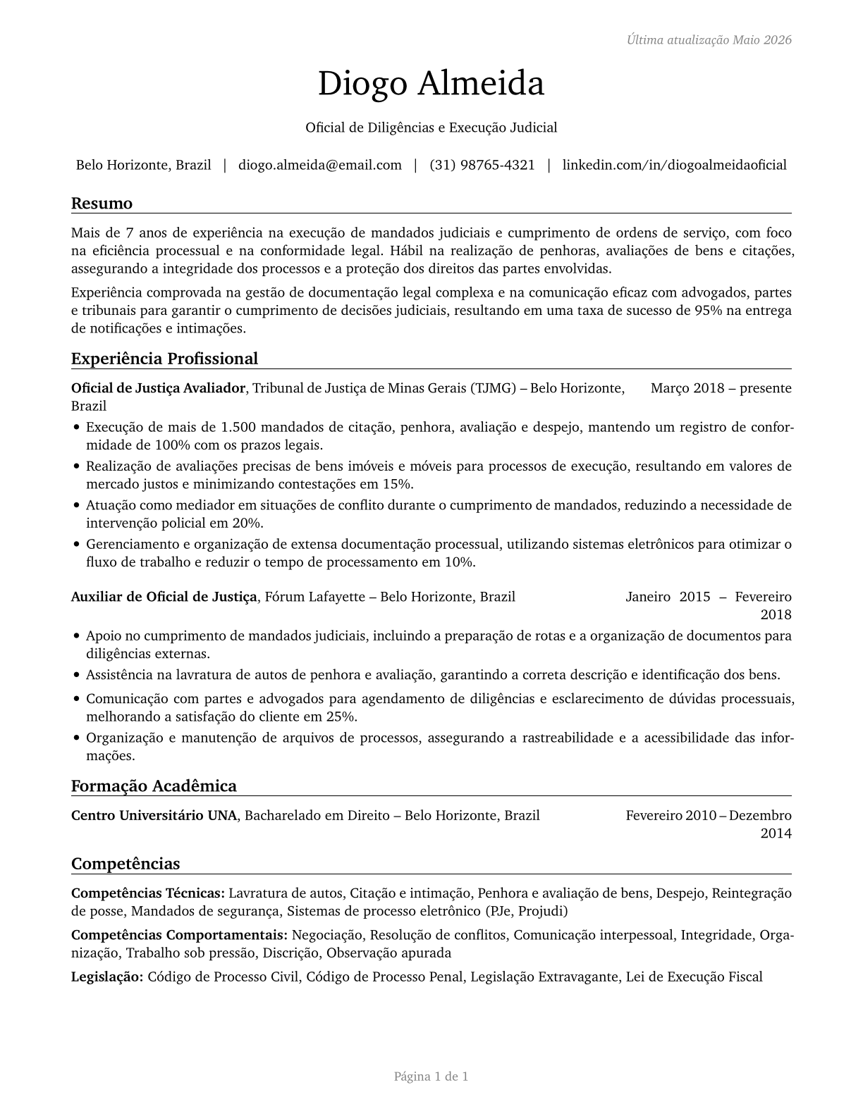Bailiffs CV in Portuguese — page 1