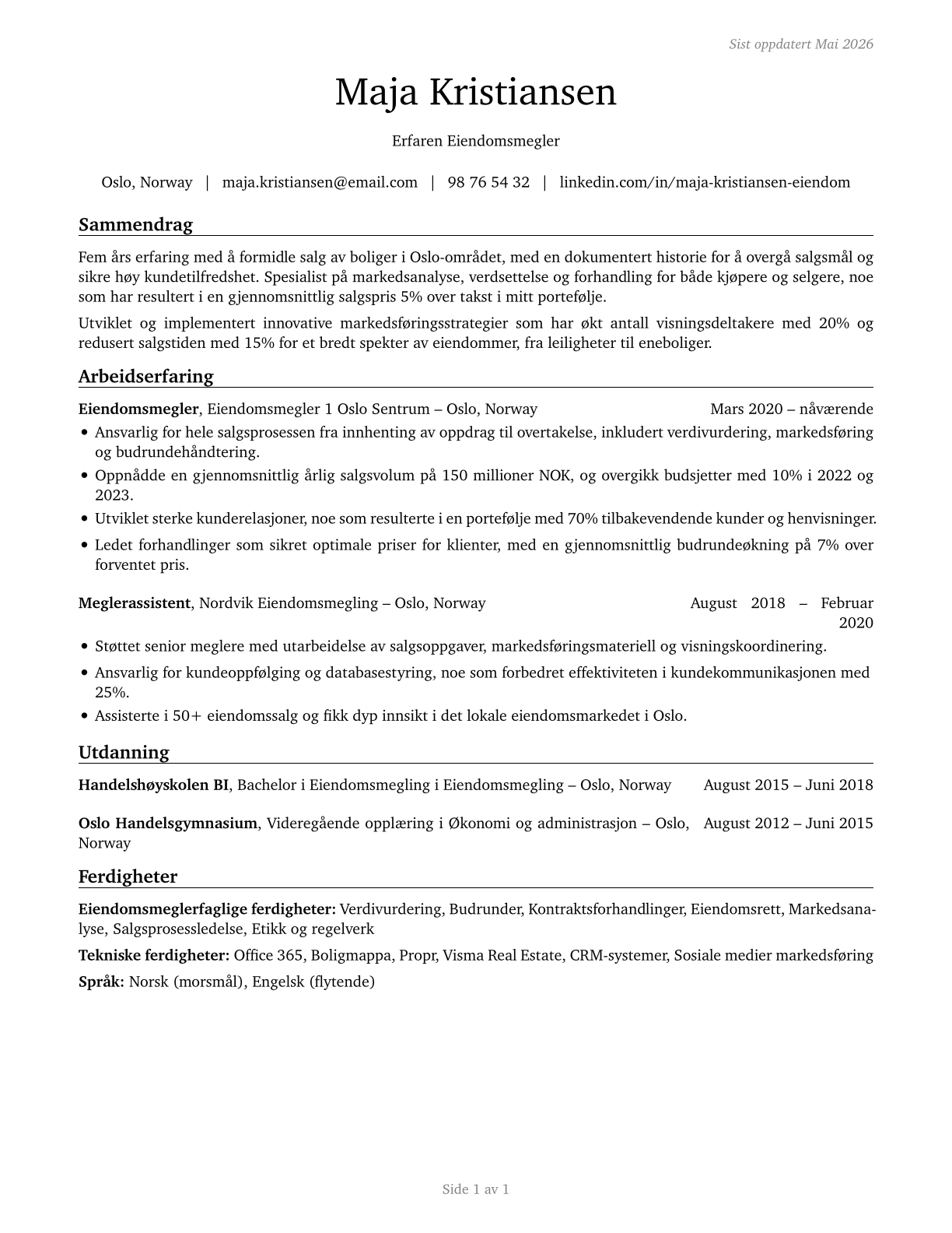 Real Estate Brokers CV in Norwegian_bokmal — page 1