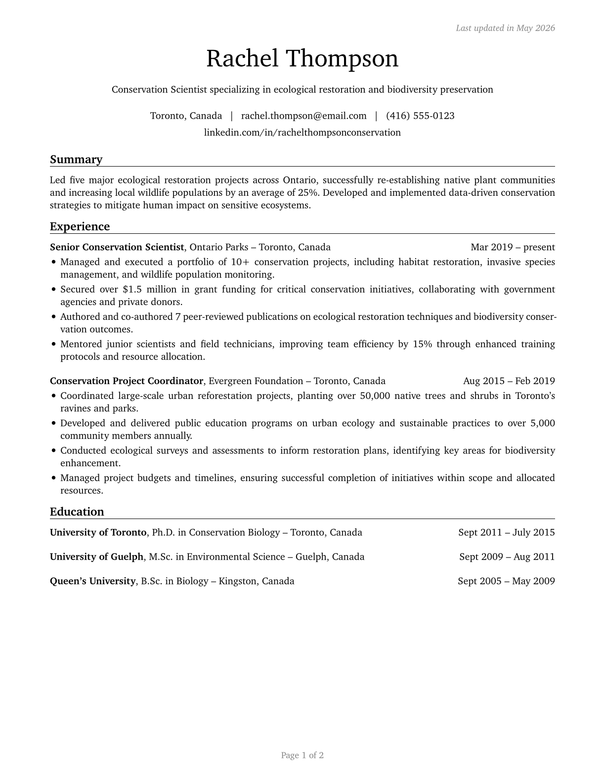 Conservation Scientists CV in English — page 1